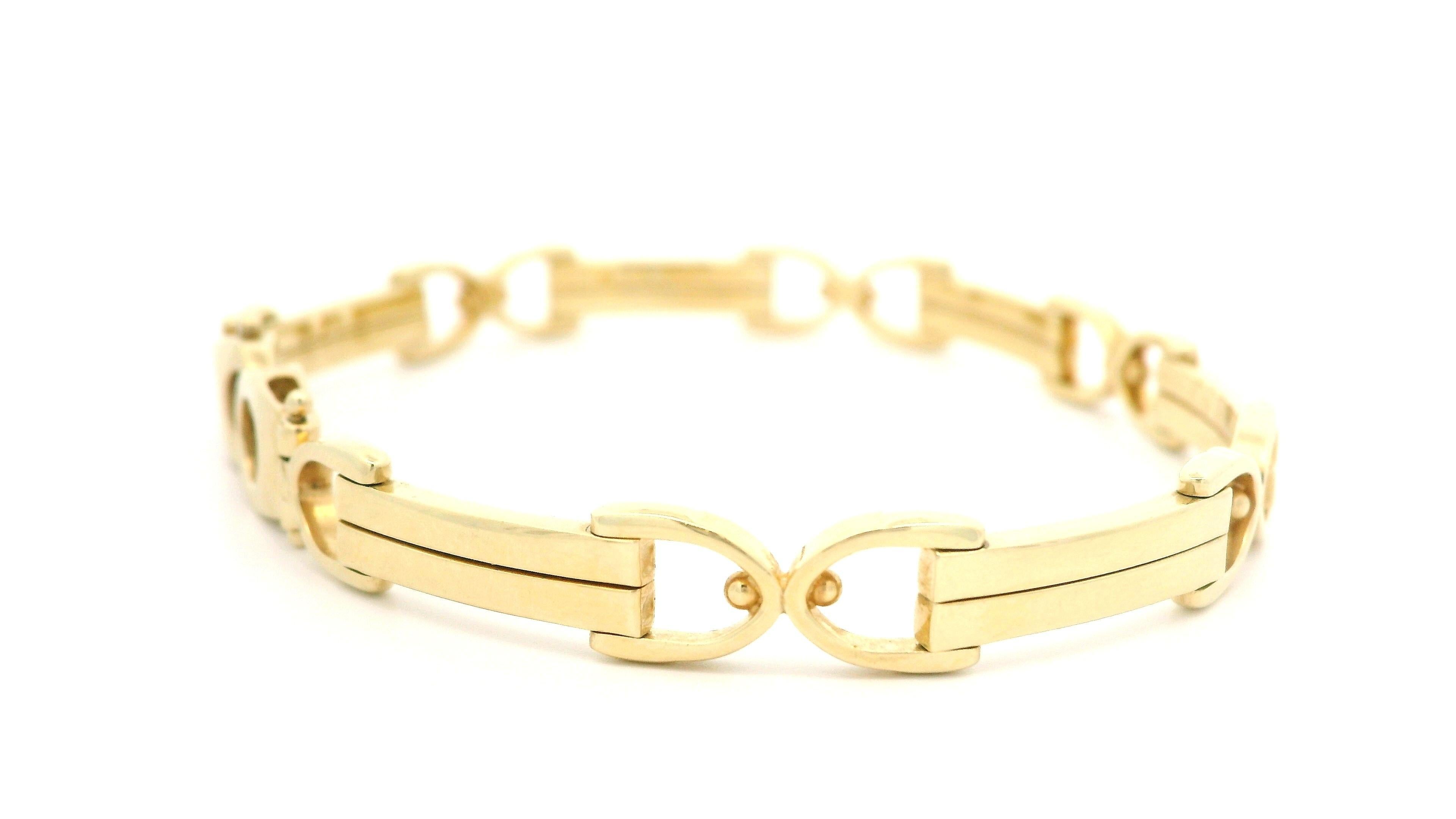 Bracelet italien en or jaune 14 carats à maillons style « étrier de selle » avec profil bas fantaisie en vente 3