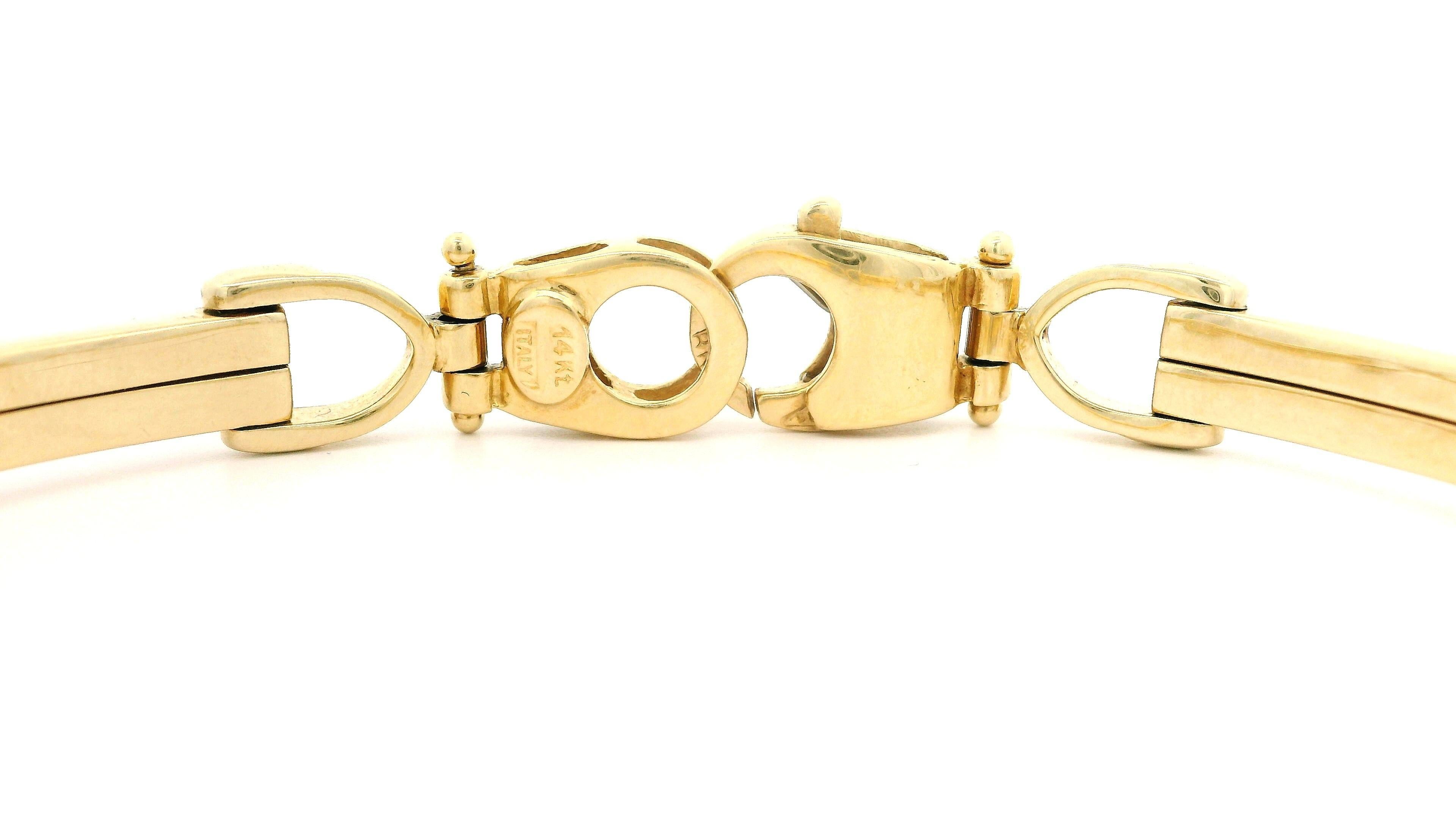 Bracelet italien en or jaune 14 carats à maillons style « étrier de selle » avec profil bas fantaisie en vente 4