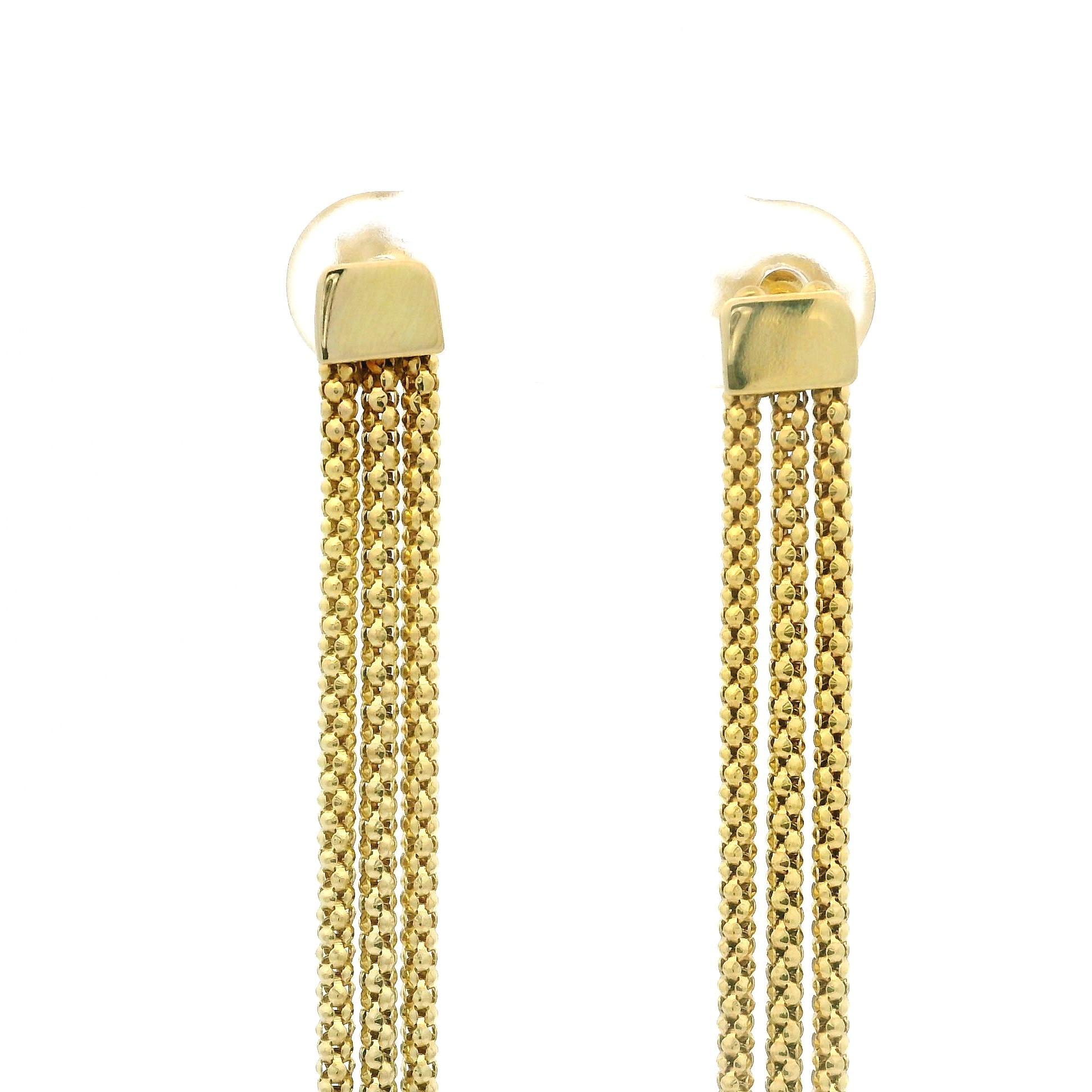 Boucles d'oreilles pendantes en or jaune 14k à longs maillons en popcorn avec extrémités en perles Excellent état - En vente à Montclair, NJ