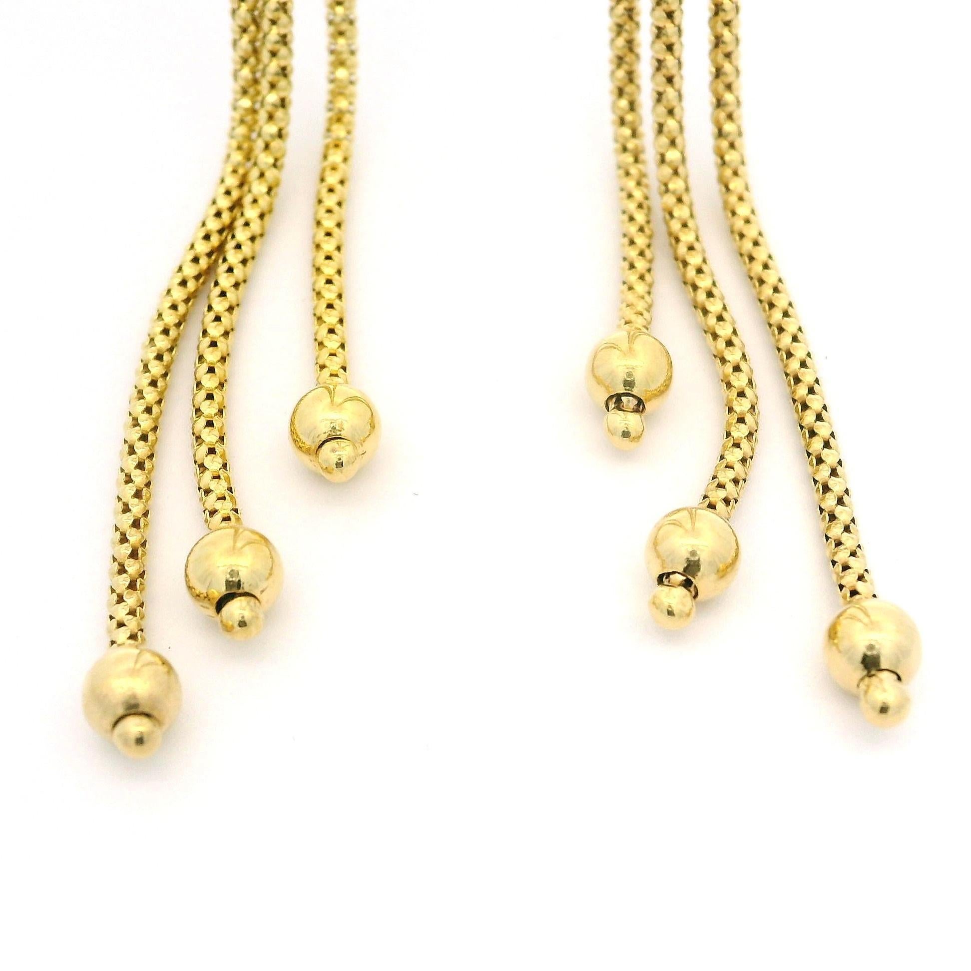 Boucles d'oreilles pendantes en or jaune 14k à longs maillons en popcorn avec extrémités en perles Pour femmes en vente