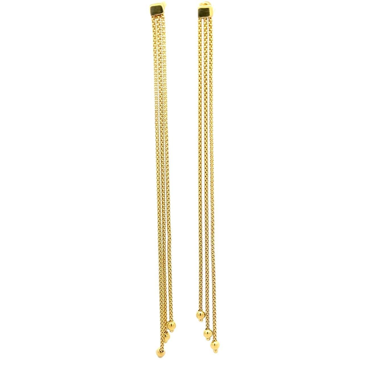 Boucles d'oreilles pendantes en or jaune 14k à longs maillons en popcorn avec extrémités en perles en vente 1