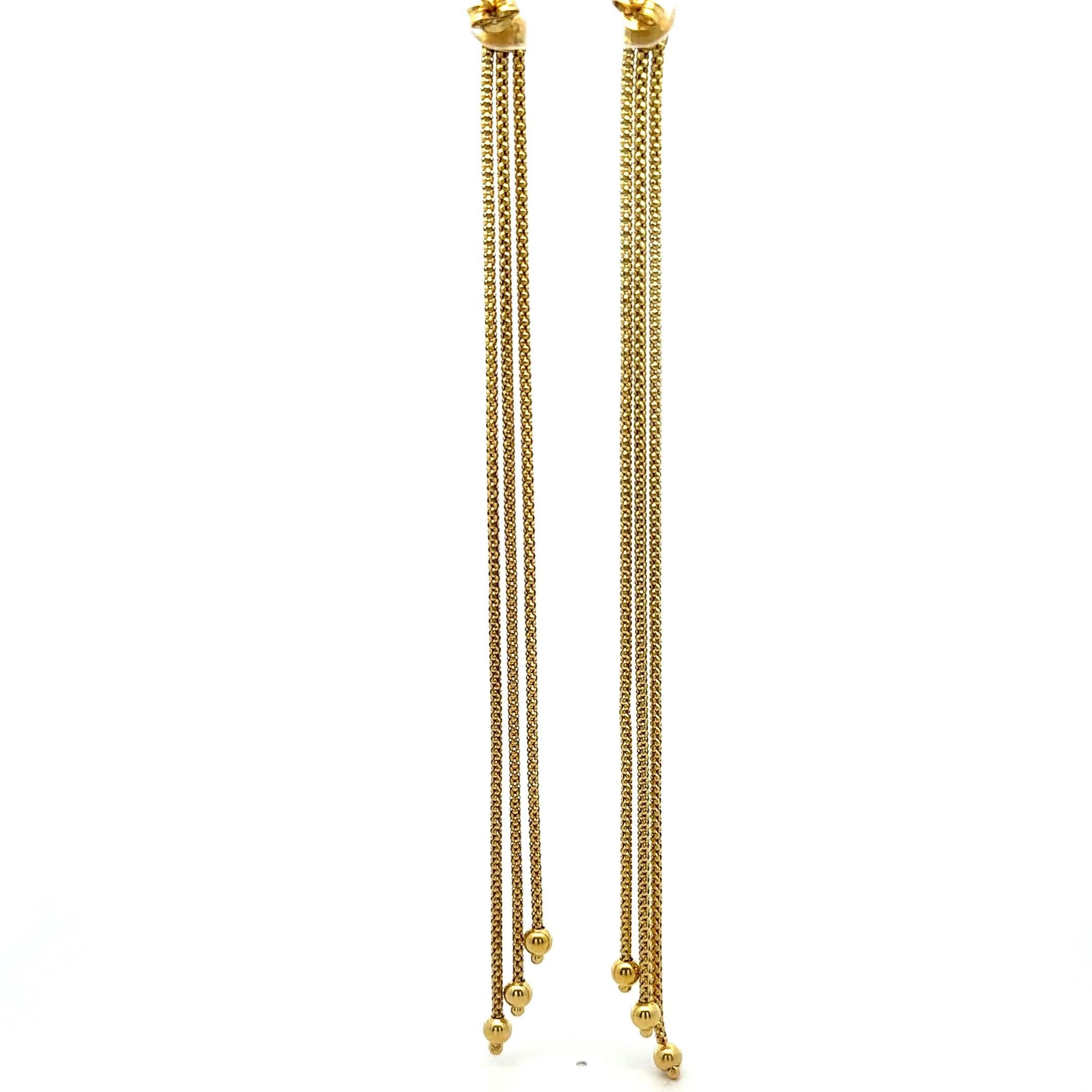 Boucles d'oreilles pendantes en or jaune 14k à longs maillons en popcorn avec extrémités en perles en vente 2