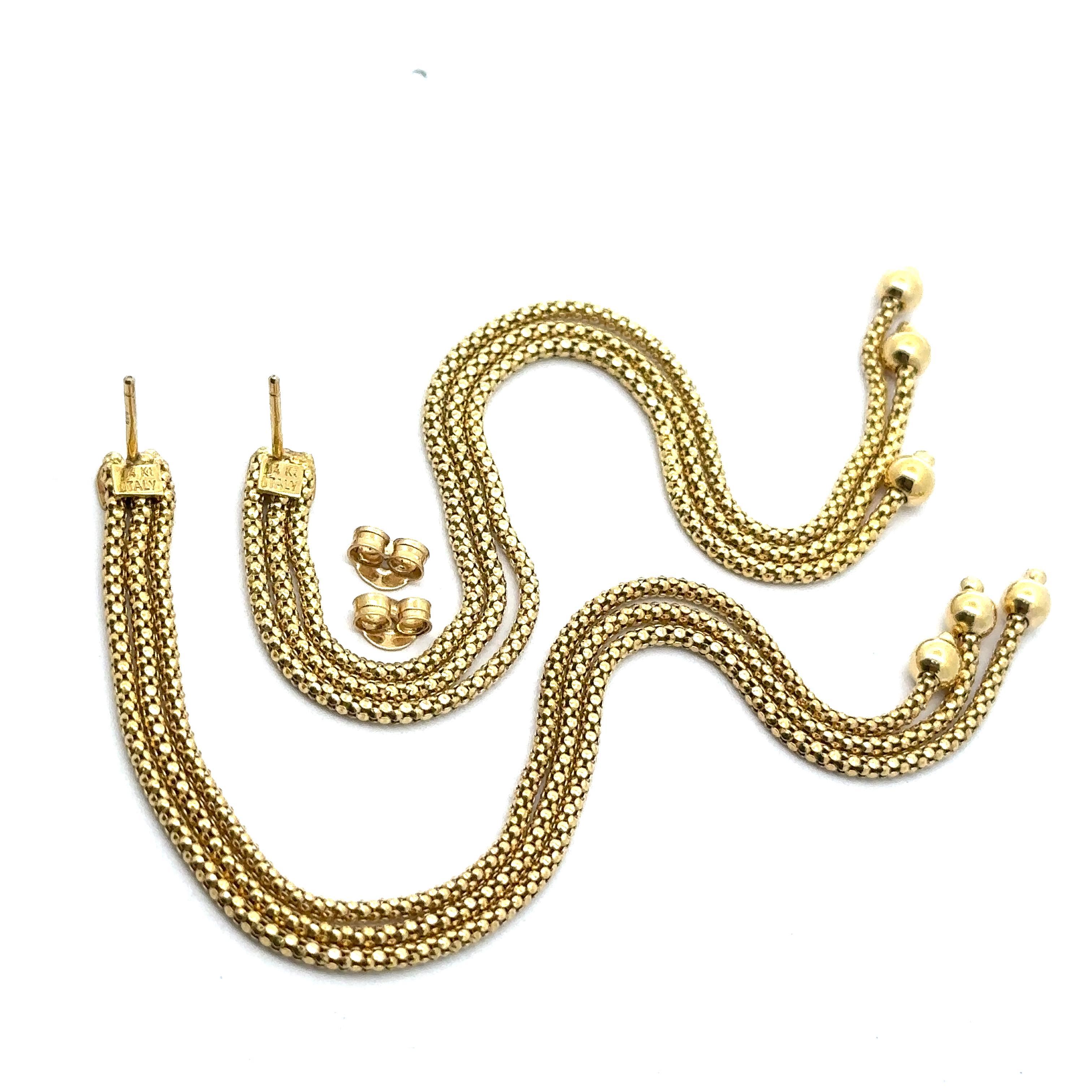 Boucles d'oreilles pendantes en or jaune 14k à longs maillons en popcorn avec extrémités en perles en vente 4