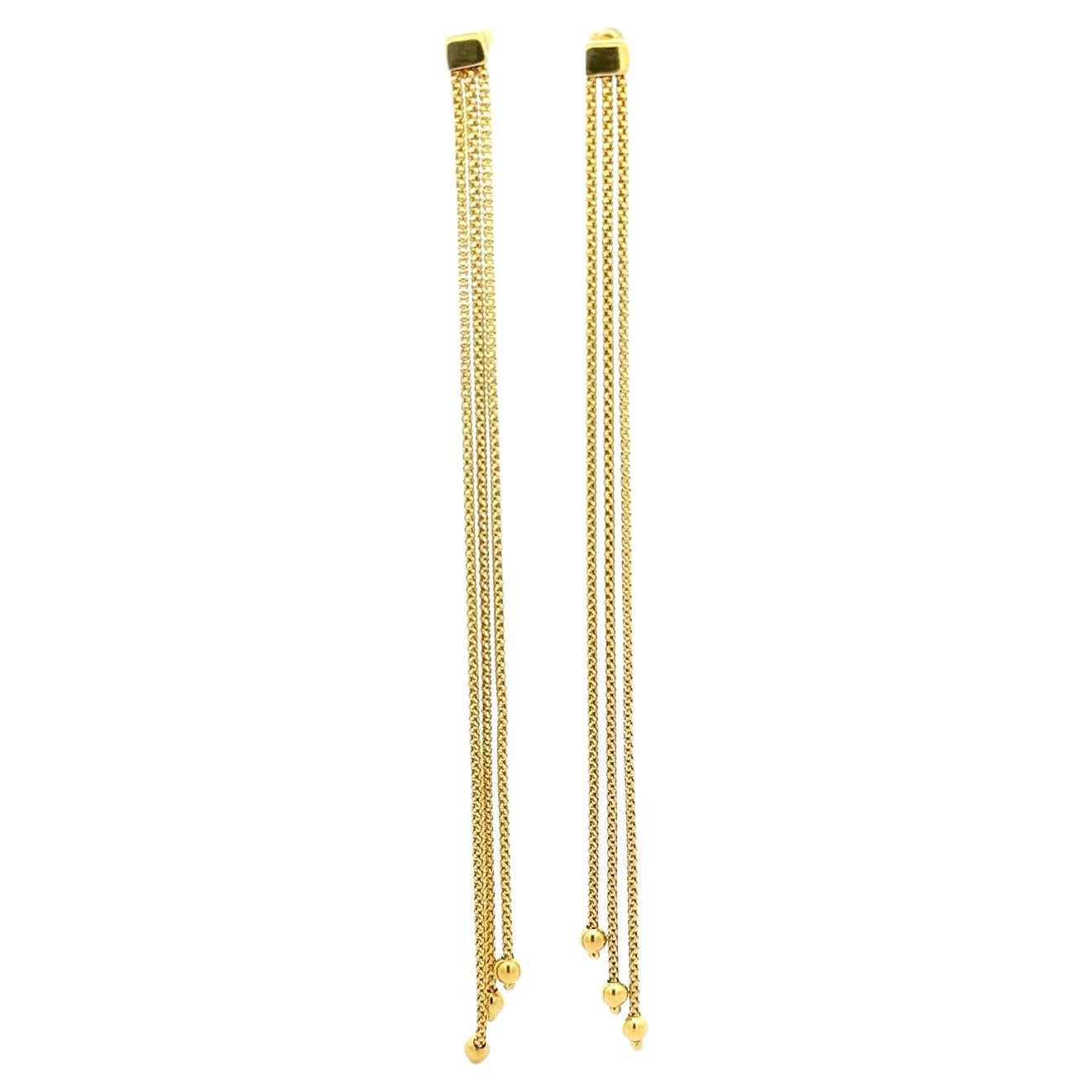 Italian 14k Yellow Gold Long Popcorn Link Dangle Earrings w/ Bead Ends