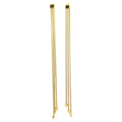 Italienische 14k Gelbgold lange Popcorn Link baumeln Ohrringe w / Perle endet