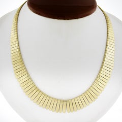 Italian 14k Yellow Gold Matte Finish Graduated Fringe Necklace W/ Box Clasp