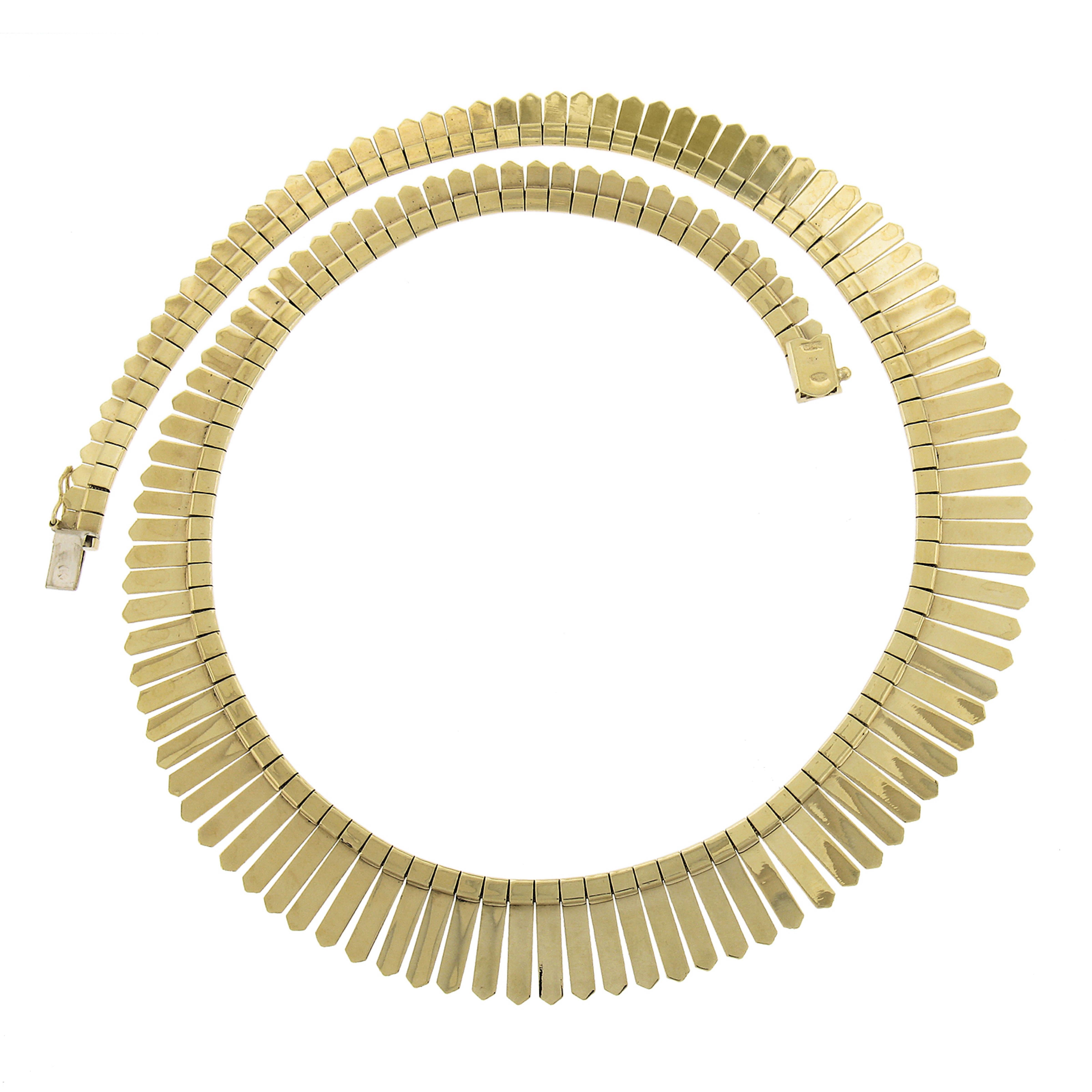 Italian 14k Yellow Gold Matte Finish Graduated Fringe Necklace W/ Box Clasp For Sale 1