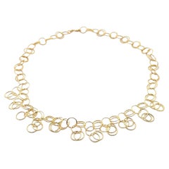Italian 14k Yellow Gold Open Circle Link Chain Necklace w/ Dropping Circles
