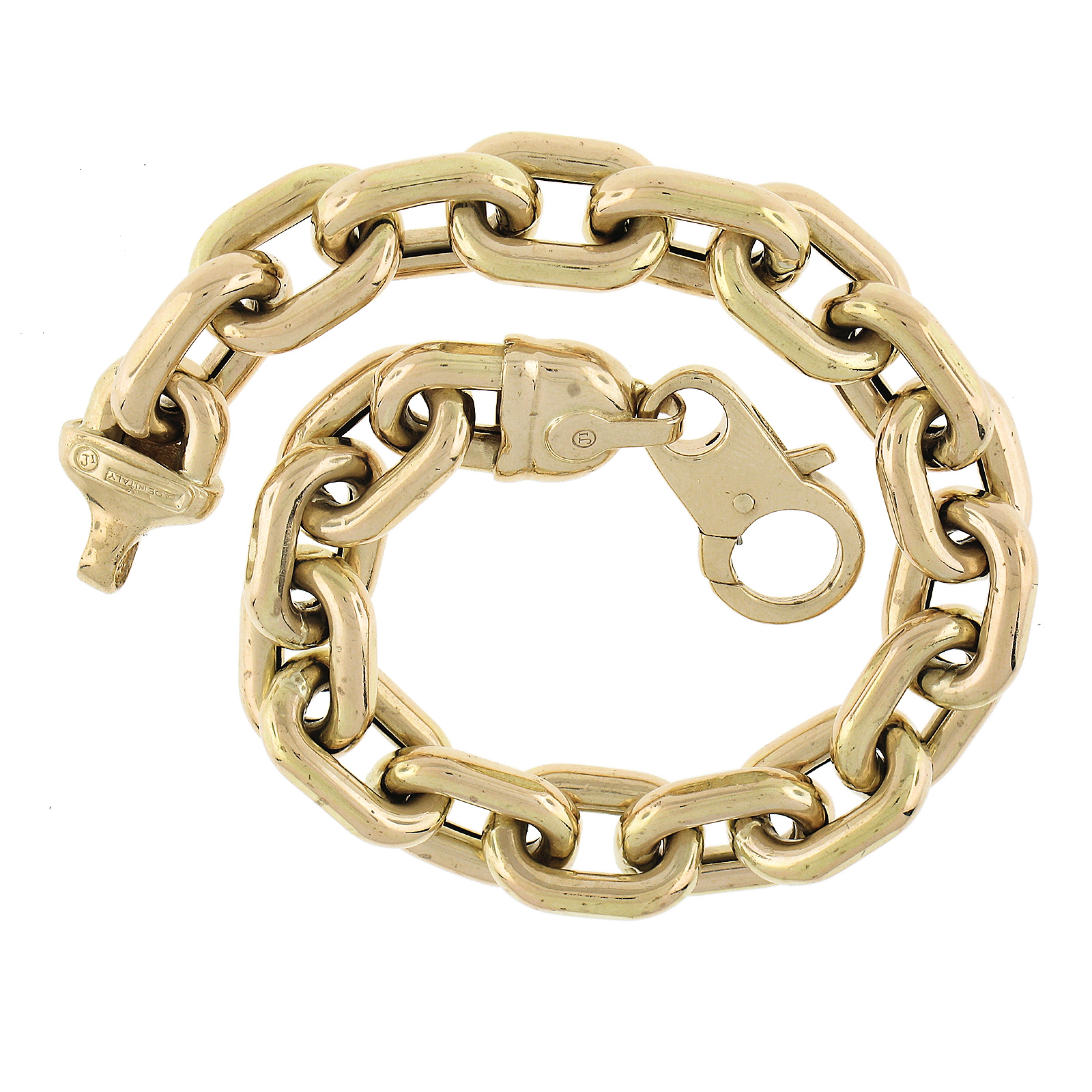 Women's or Men's Italian 14k Yellow Gold Polished Open Oval Link Hollow Design Bracelet