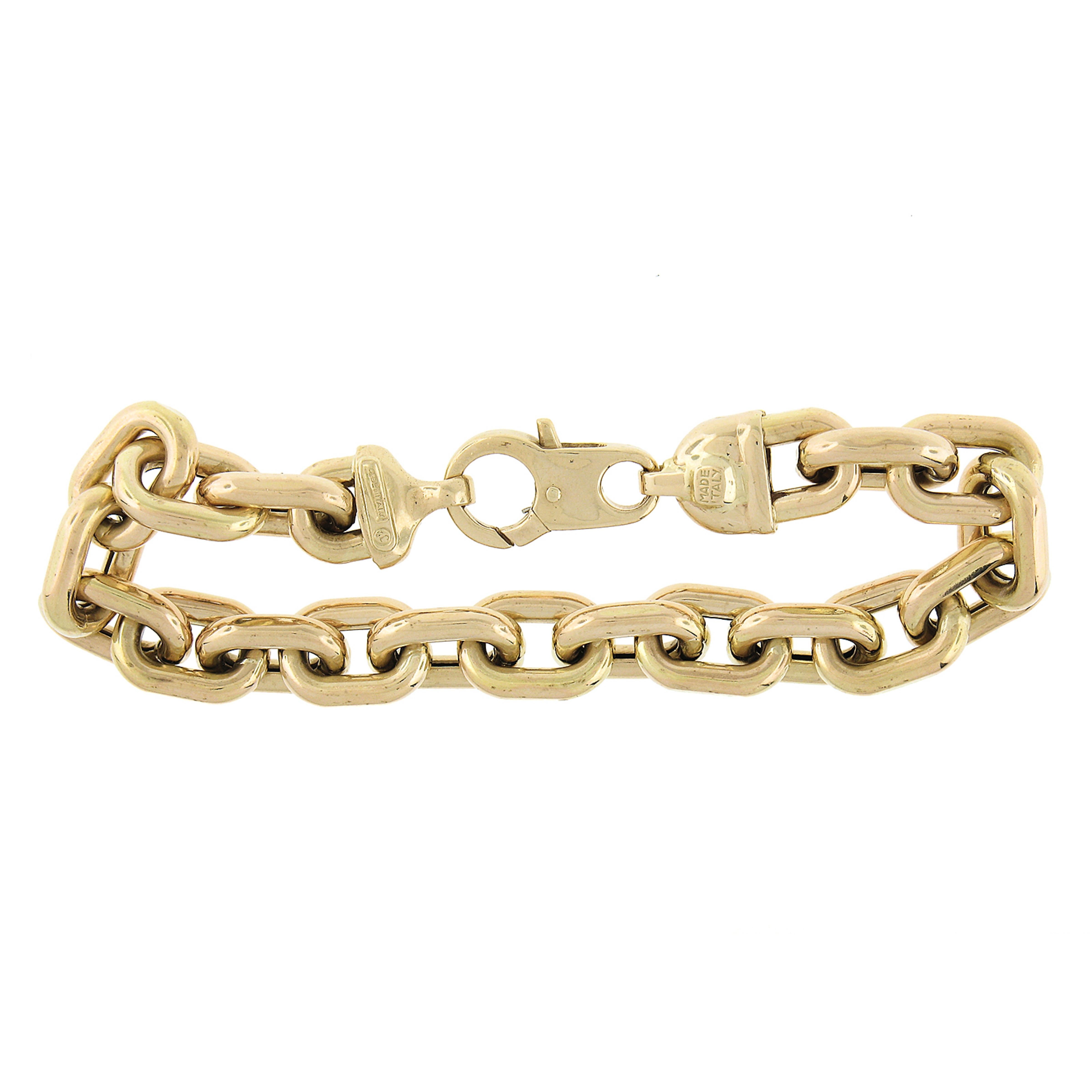 Italian 14k Yellow Gold Polished Open Oval Link Hollow Design Bracelet 1