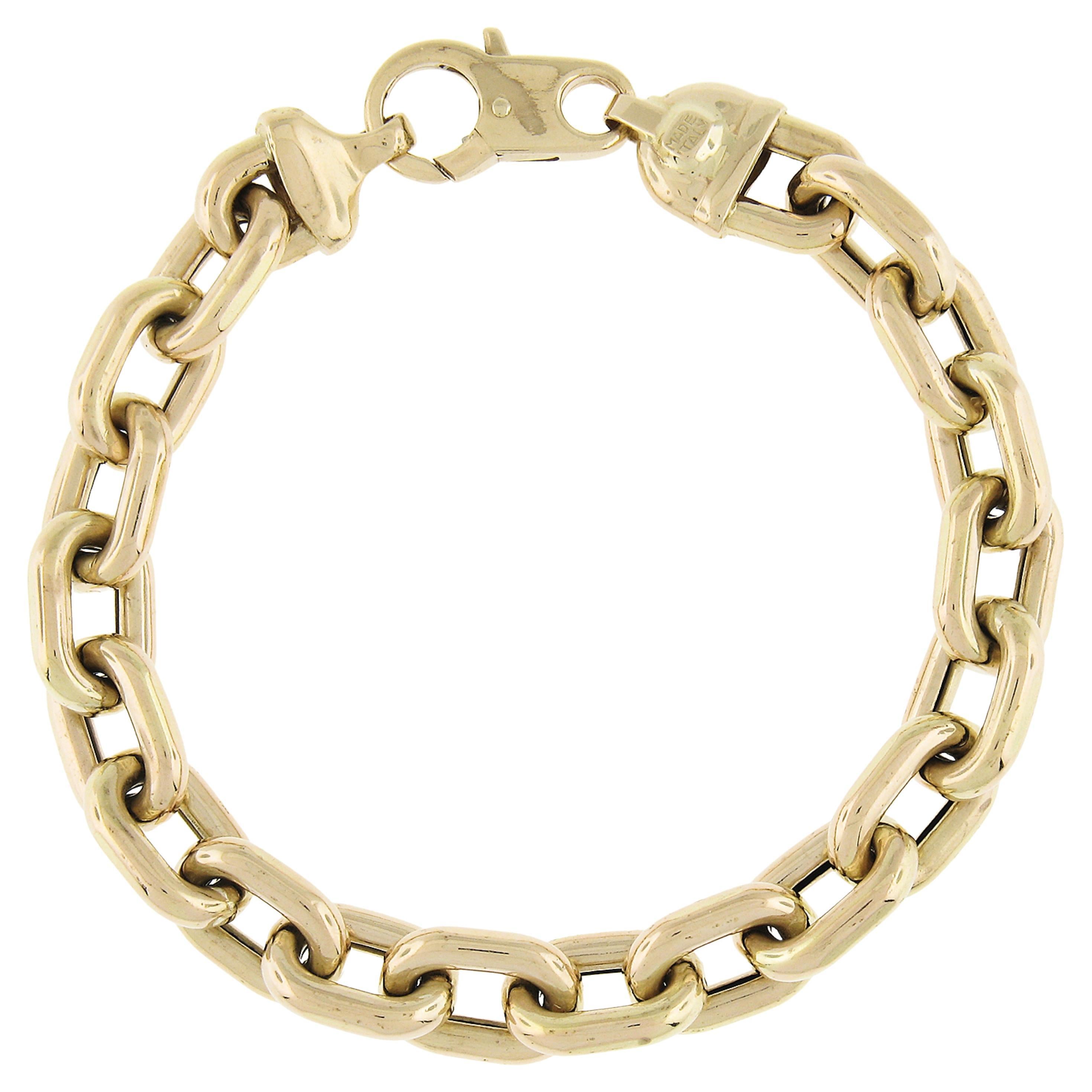 Italian 14k Yellow Gold Polished Open Oval Link Hollow Design Bracelet