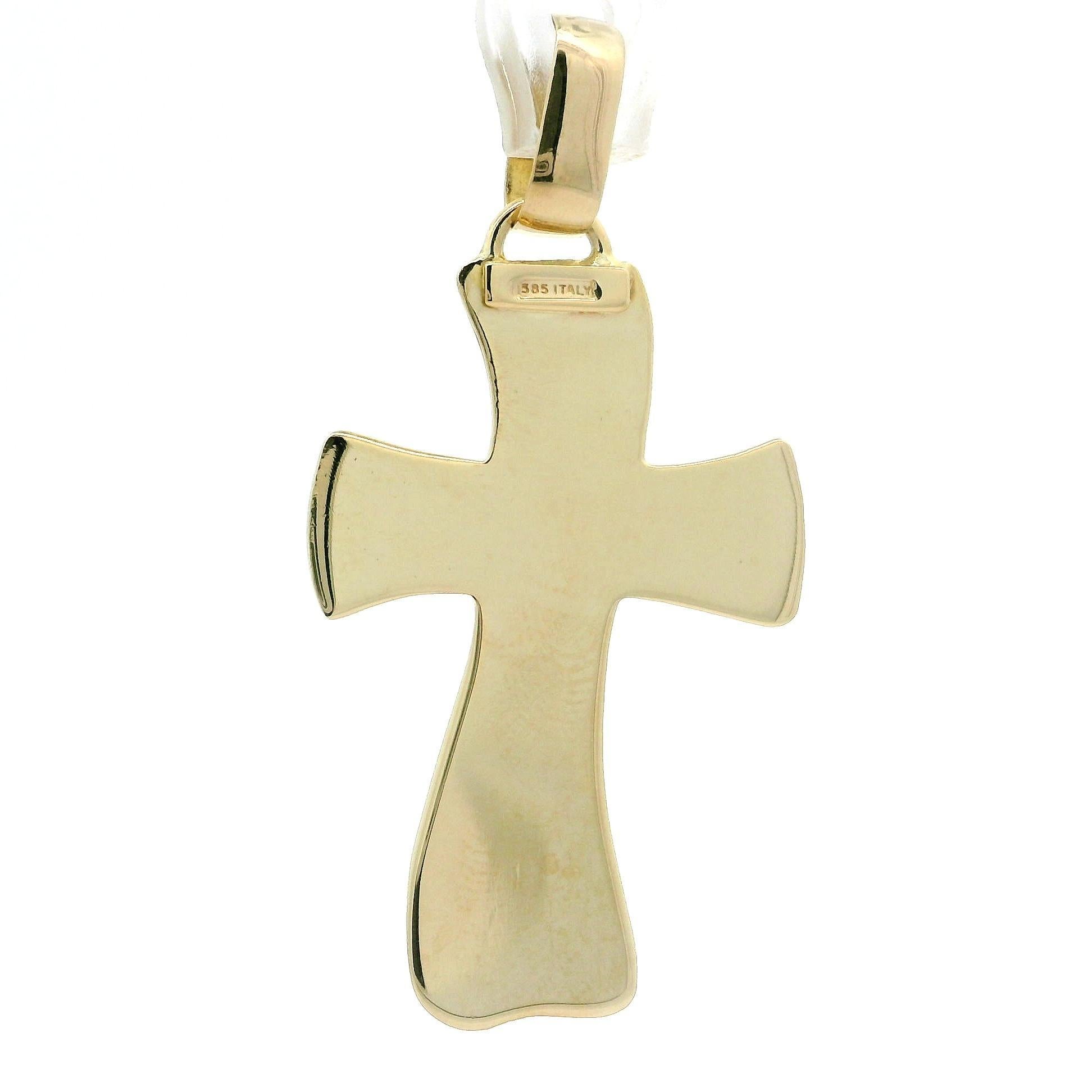 Pendentif Crucifix en or jaune 14k avec breloque en forme de croix soufflée en vente 1