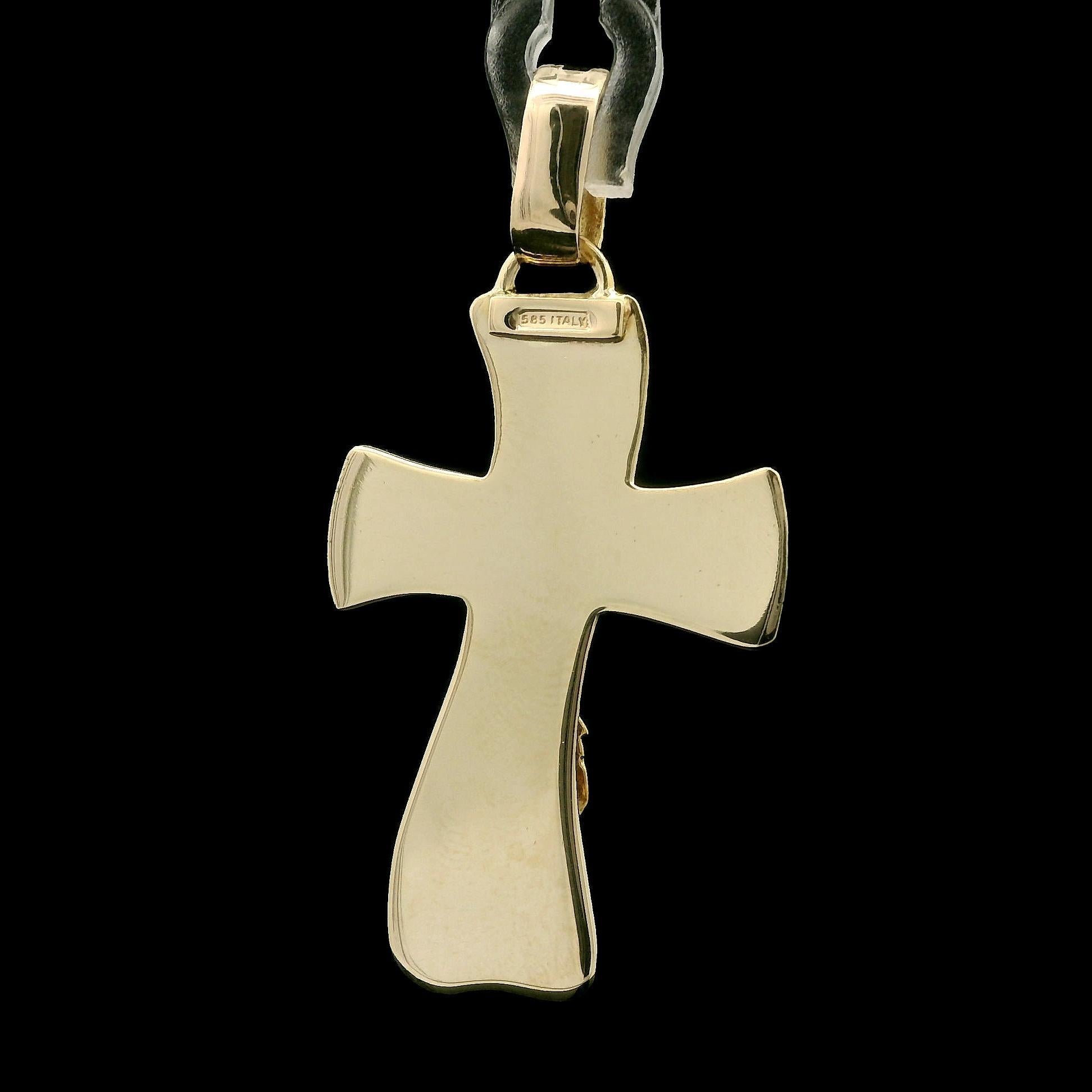 Pendentif Crucifix en or jaune 14k avec breloque en forme de croix soufflée en vente 3