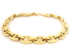Italian 14k Yellow Gold Puffed Squared Mariner Polished Link Bracelet