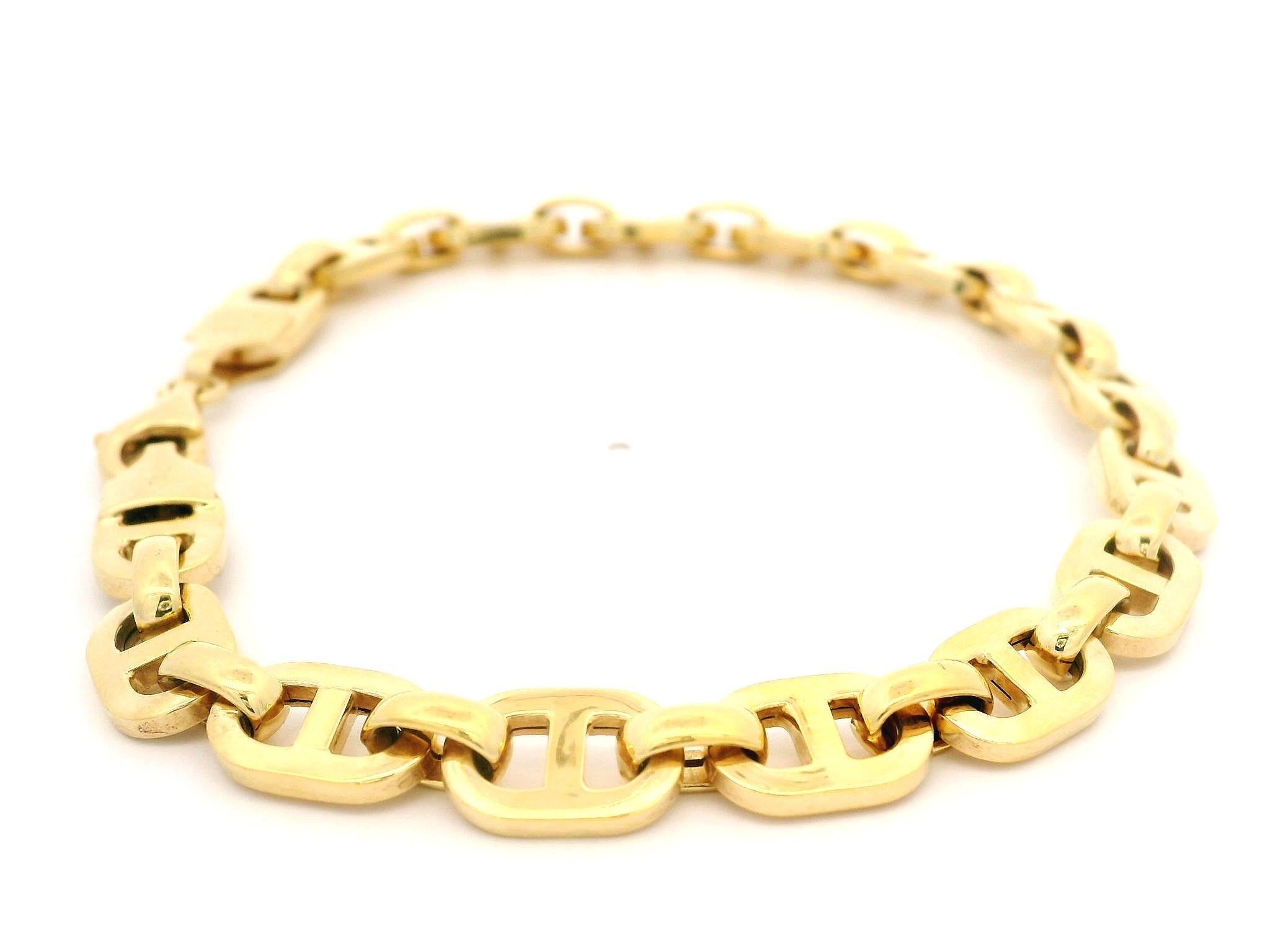 Italian 14k Yellow Gold Puffed Squared Mariner Polished Link Bracelet In Good Condition In Montclair, NJ
