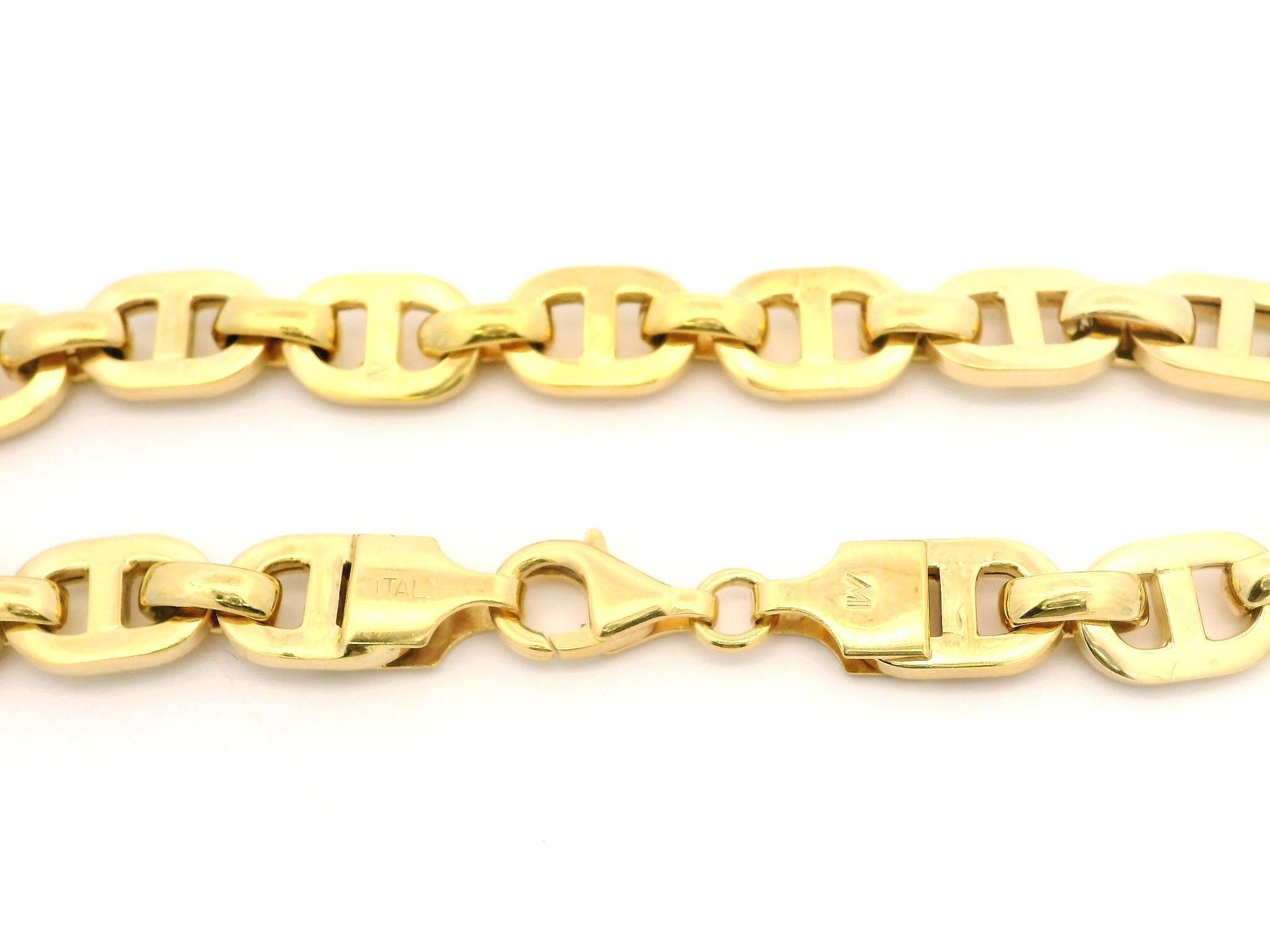Italian 14k Yellow Gold Puffed Squared Mariner Polished Link Bracelet For Sale 2