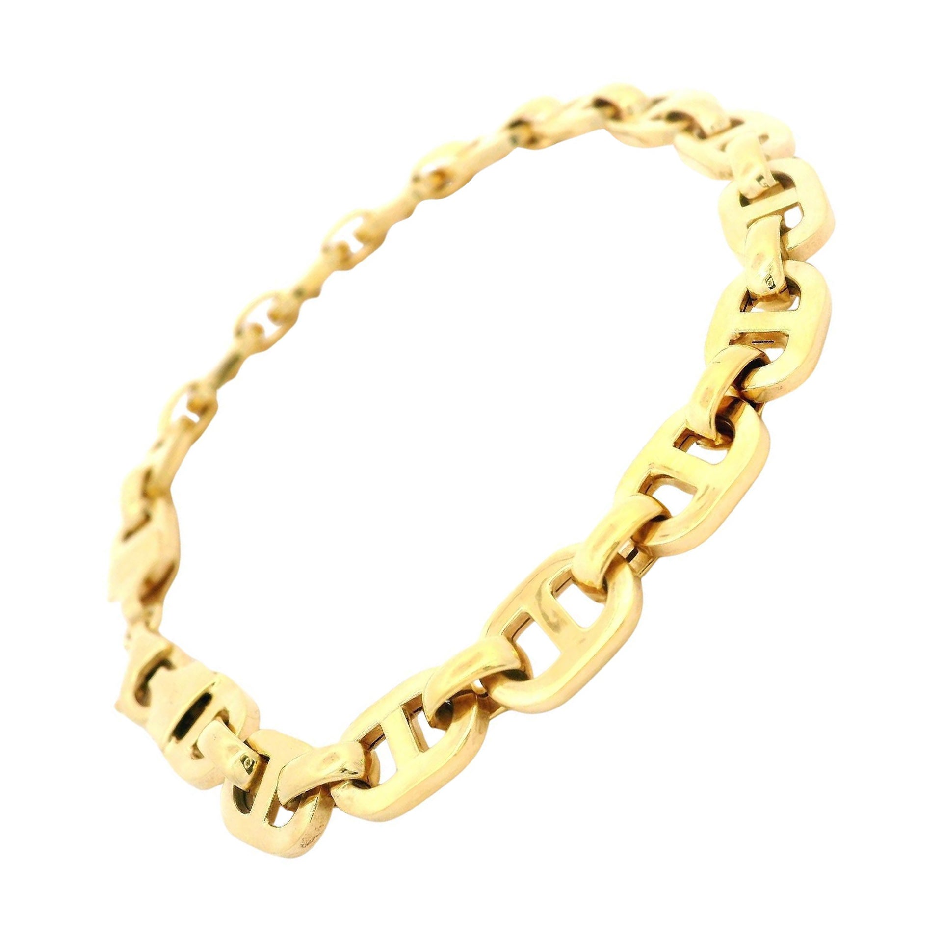 Italian 14k Yellow Gold Puffed Squared Mariner Polished Link Bracelet