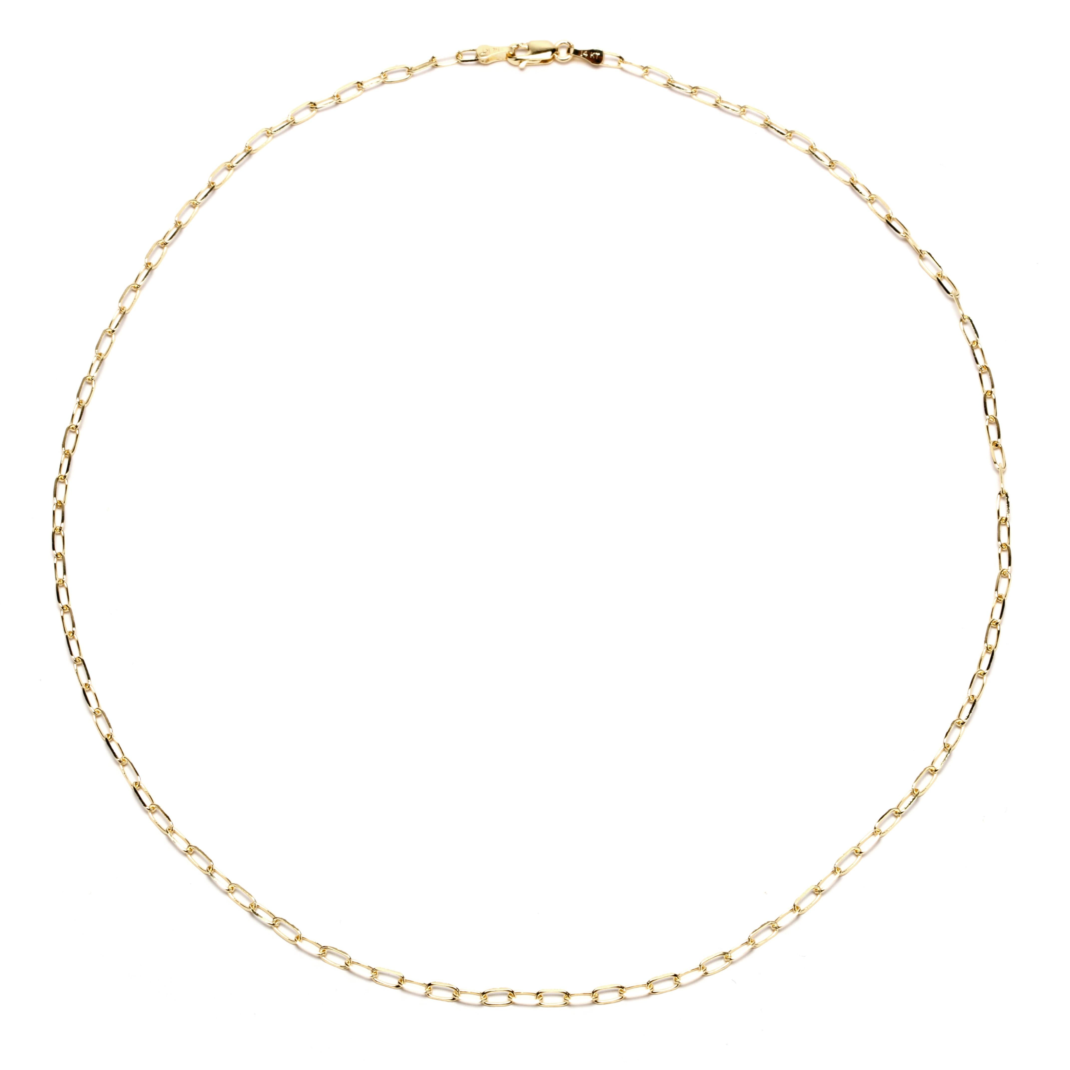 18 inch - Italian 14 Karat Yellow Gold Small Paperclip Chain Necklace- Trendy In New Condition For Sale In McLeansville, NC