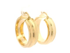 Italian 14k Yellow Gold Wide Coin Edge 27mm Large Hoop Earrings