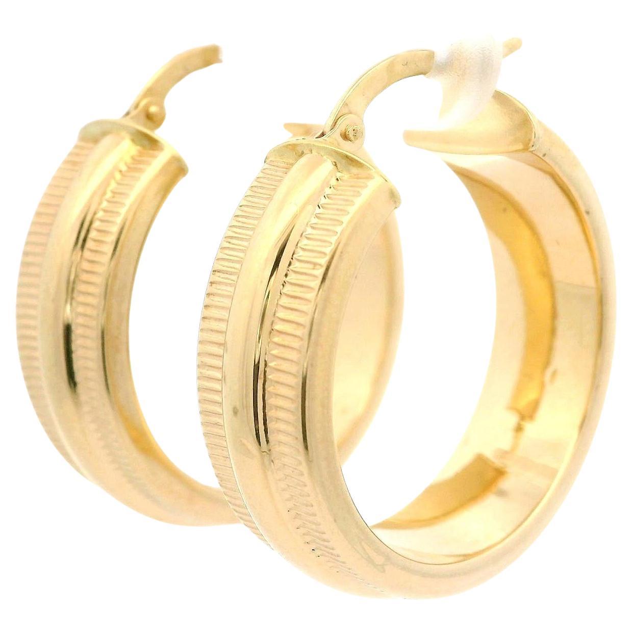 Italian 14k Yellow Gold Wide Coin Edge 27mm Large Hoop Earrings For Sale