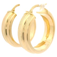 Italian 14k Yellow Gold Wide Coin Edge 27mm Large Hoop Earrings