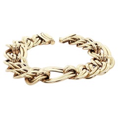 Bracciale italiano in oro giallo 14k con maglie larghe e intrecciate a doppia fantasia A Link Figaro
