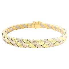Italian 14k Yellow & White Gold 7.4mm Textured Basket Weave Bangle Bracelet