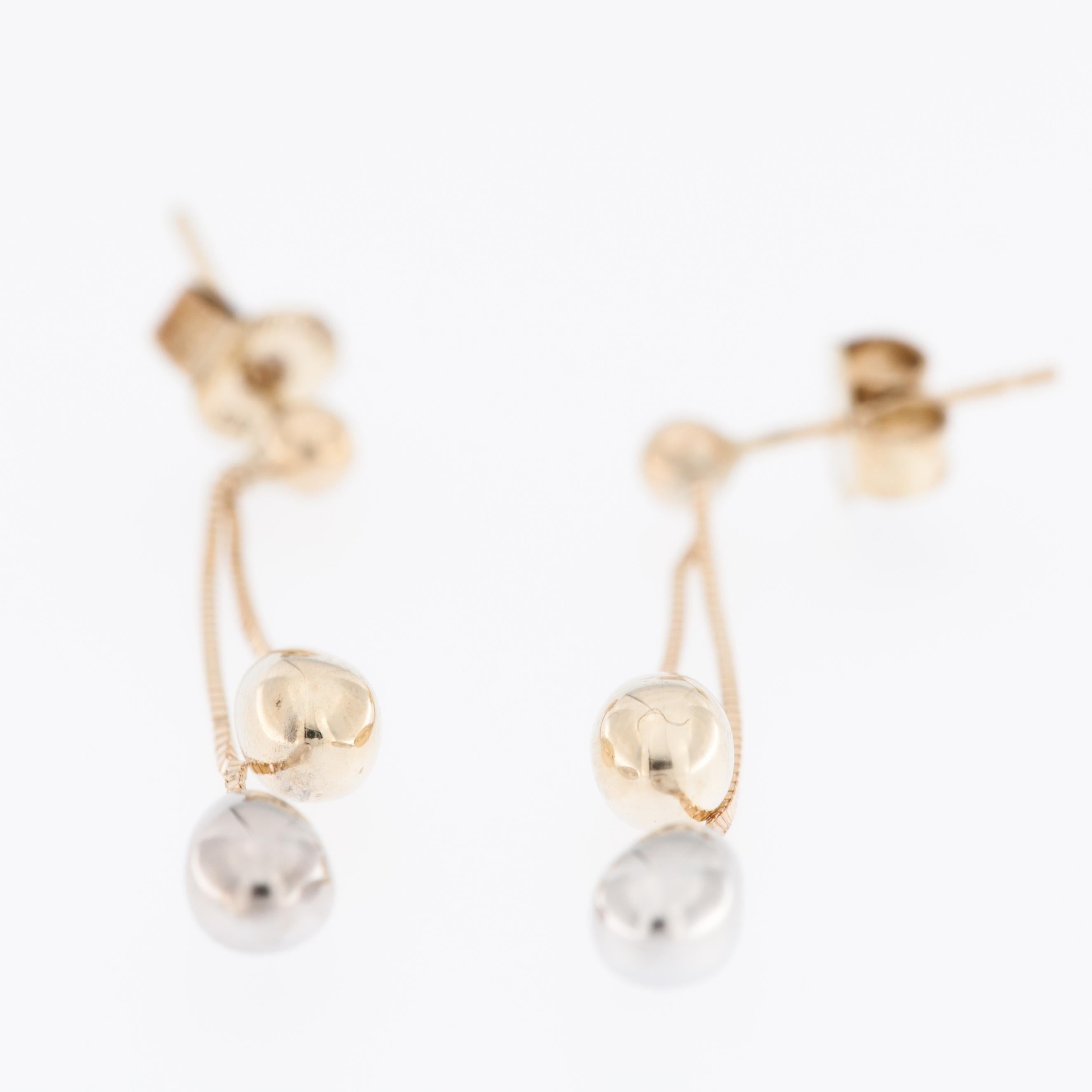 Modern Italian 14kt Yellow and White Gold Drop Earrings For Sale
