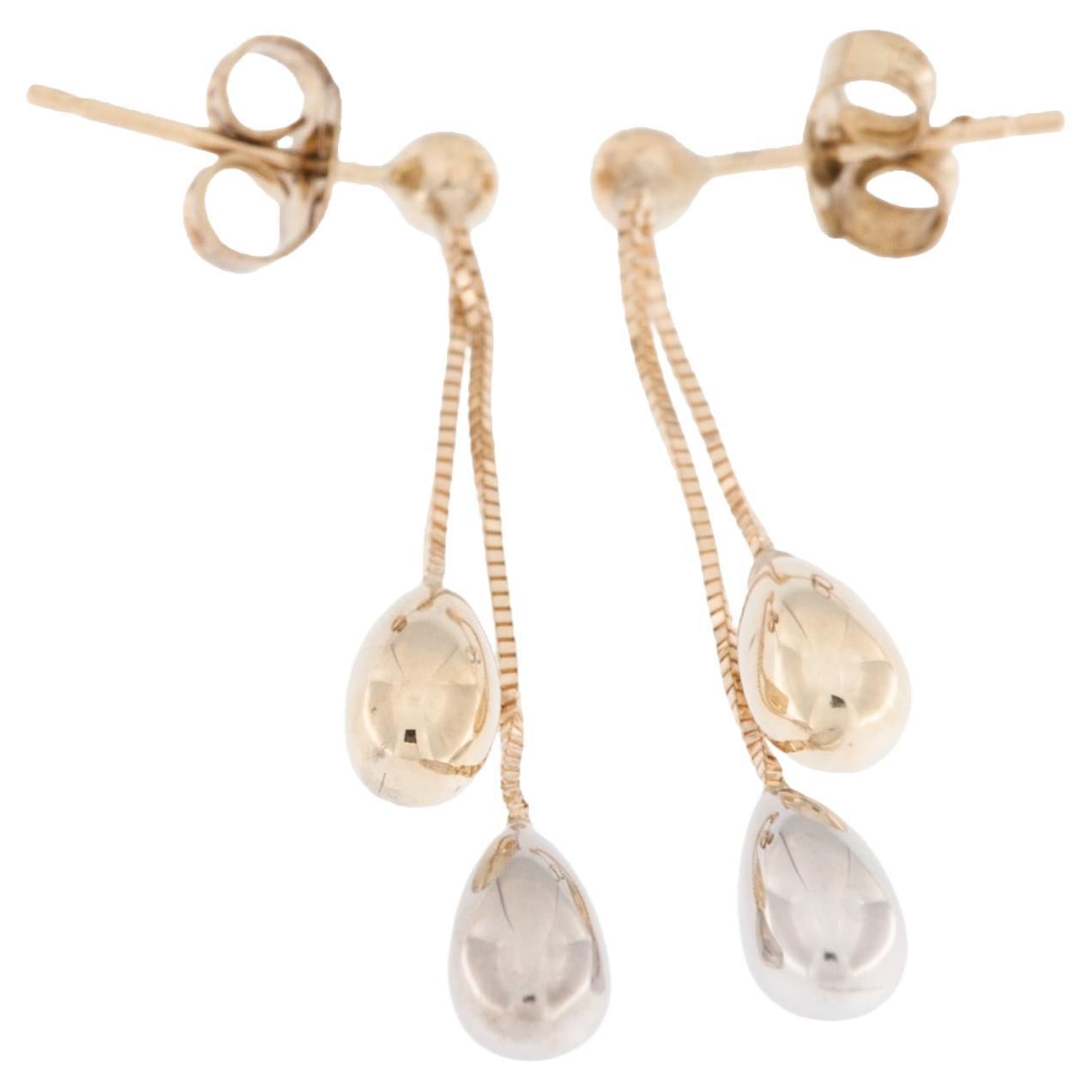 Italian 14kt Yellow and White Gold Drop Earrings For Sale