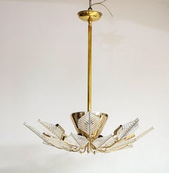 Italian 15 Light Glass Chandelier Decorated with Leaf Motif, La Murrina, 1970's