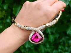 Italian 15.65 Carat Pink Tourmaline and 6.90 Carat Diamond Yellow Gold Necklace