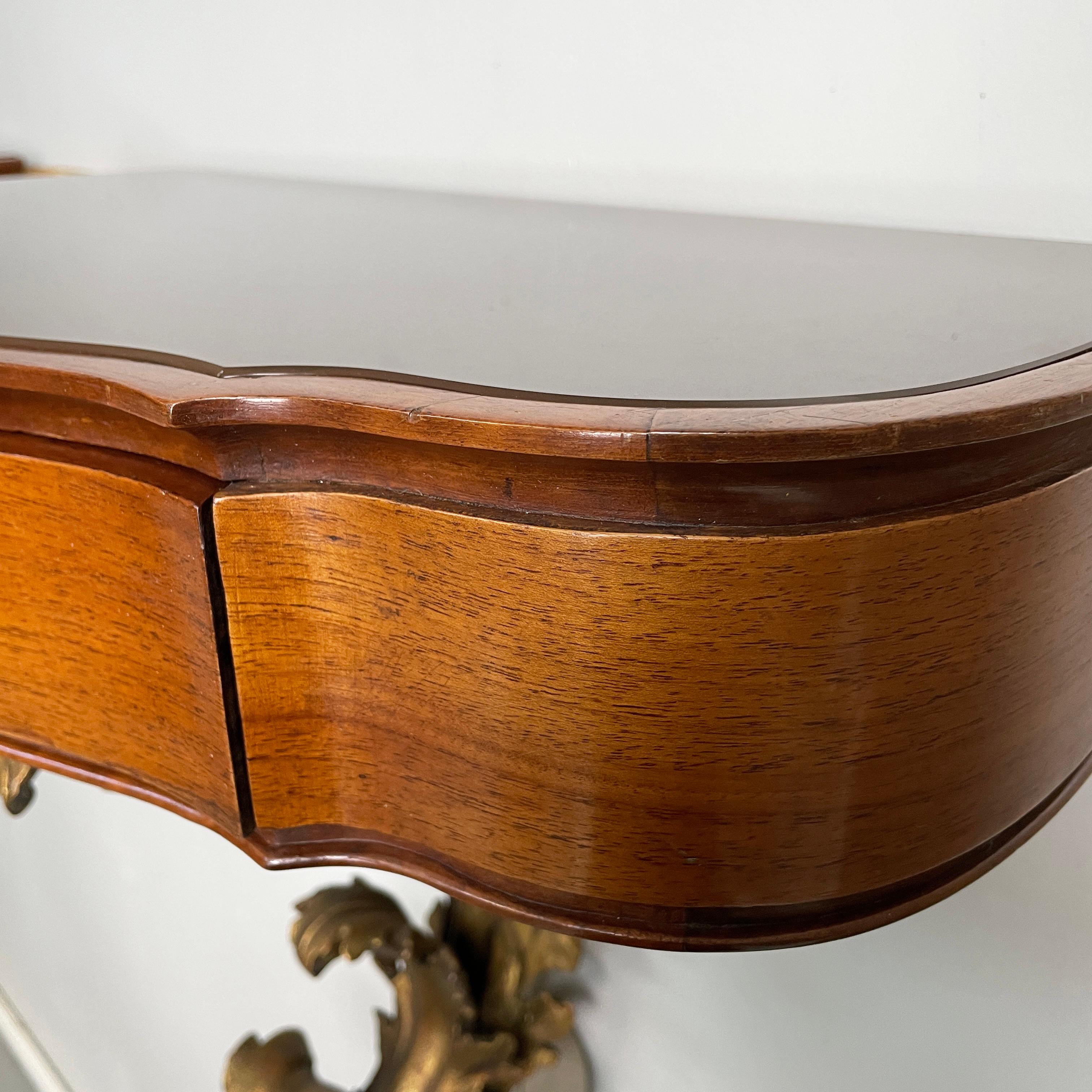 Italian 1600s style Bedside tables in golden finish wood, brass and glass, 1900s 5