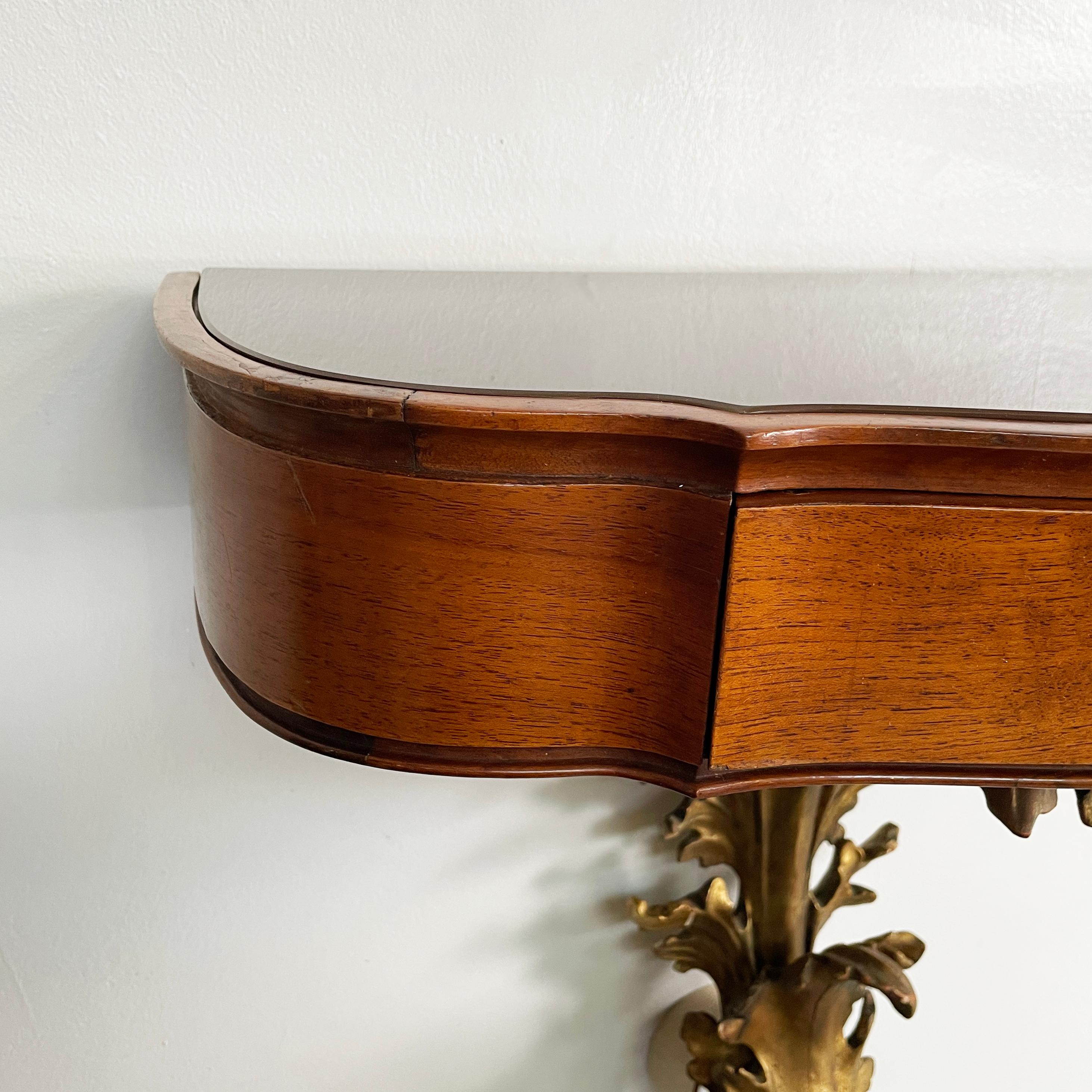 Italian 1600s style Bedside tables in golden finish wood, brass and glass, 1900s 2