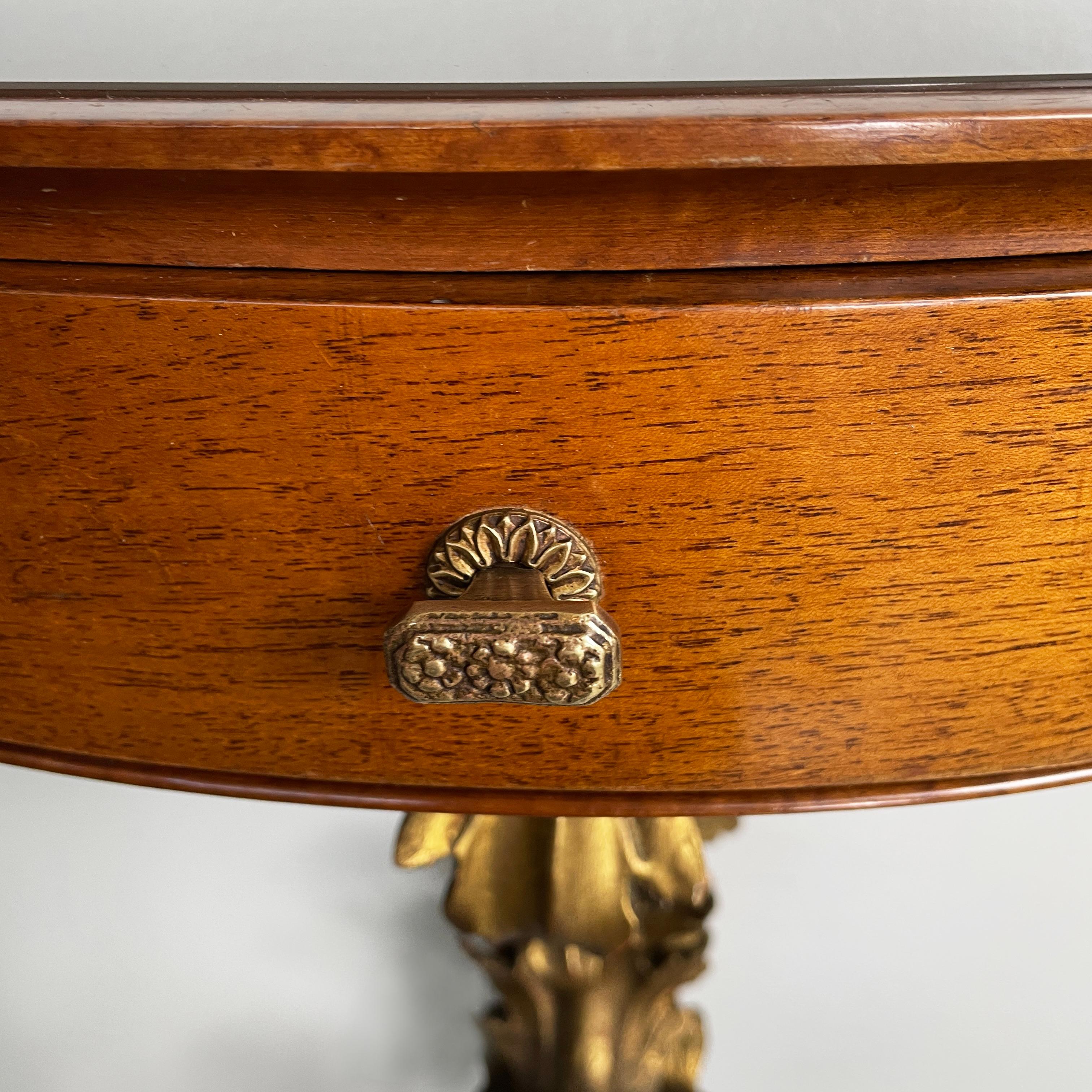 Italian 1600s style Bedside tables in golden finish wood, brass and glass, 1900s 3