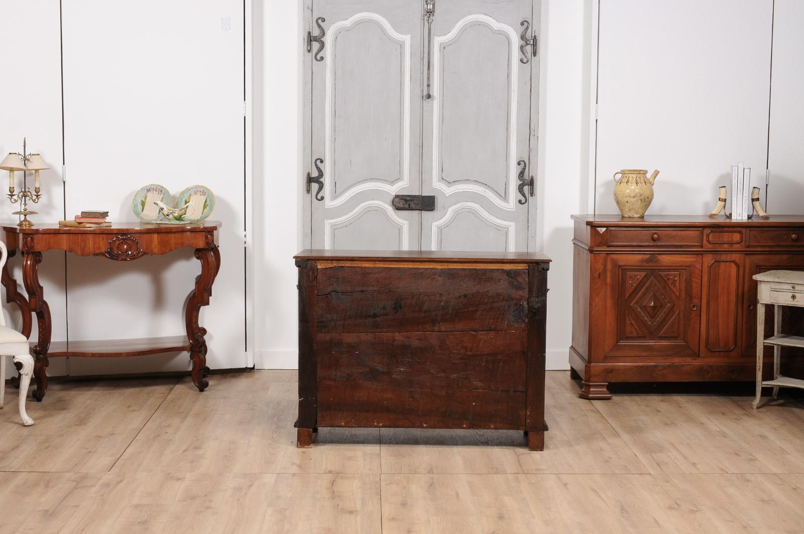 Italian 1620s Walnut Buffet with Floral Marquetry Scrollwork and Inlaid Doors For Sale 1