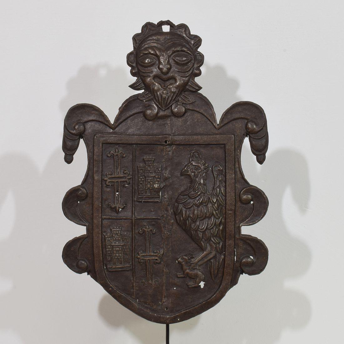 Italian 16th/ 17th Century Folk Art Forged  Iron Coat of Arms For Sale 3