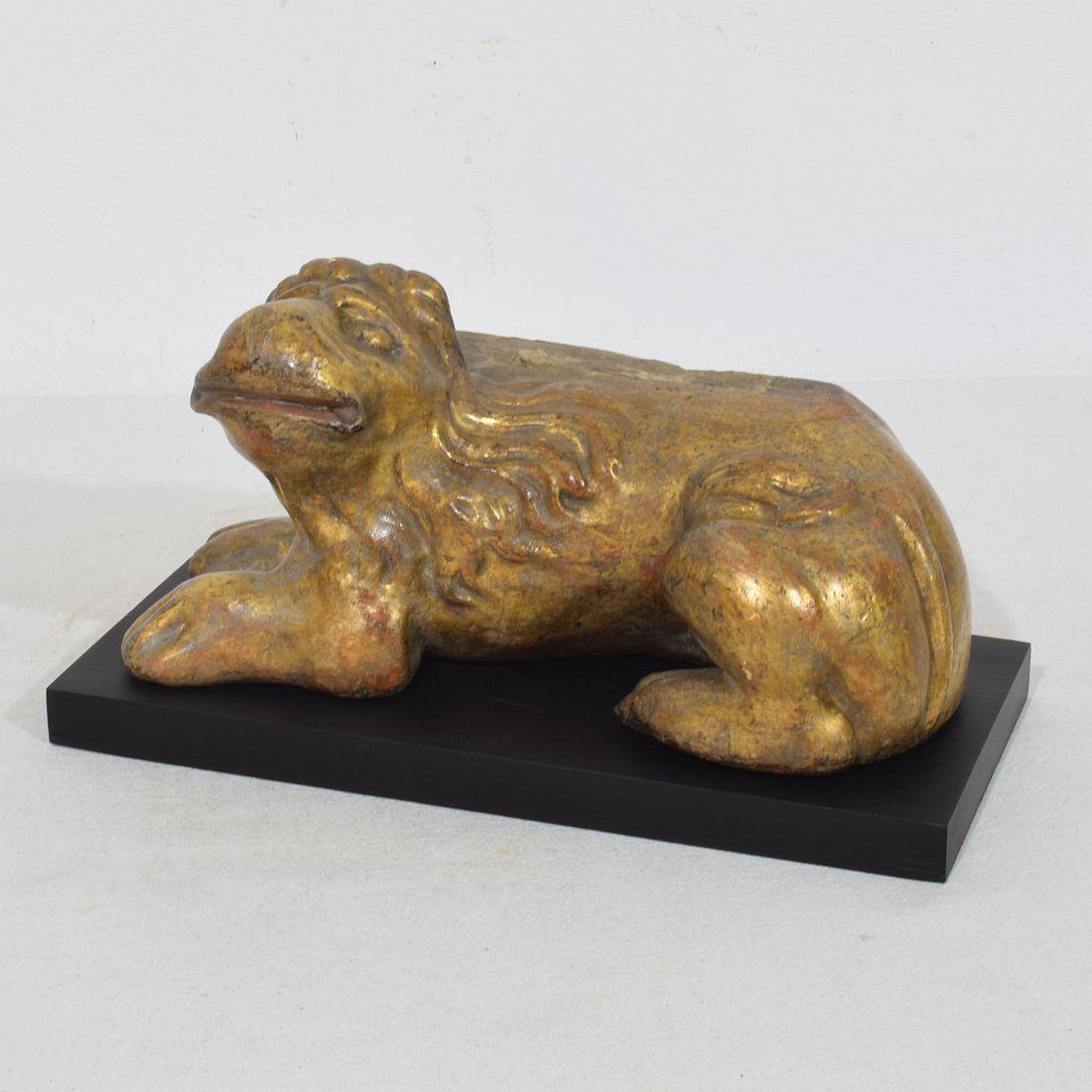 Folk Art Italian 16th century Hand Carved Wooden Lion For Sale