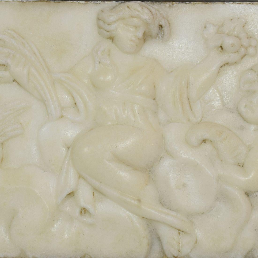 Italian 17/18th Century Baroque Marble Panel Presenting Abundantia with Angels 5