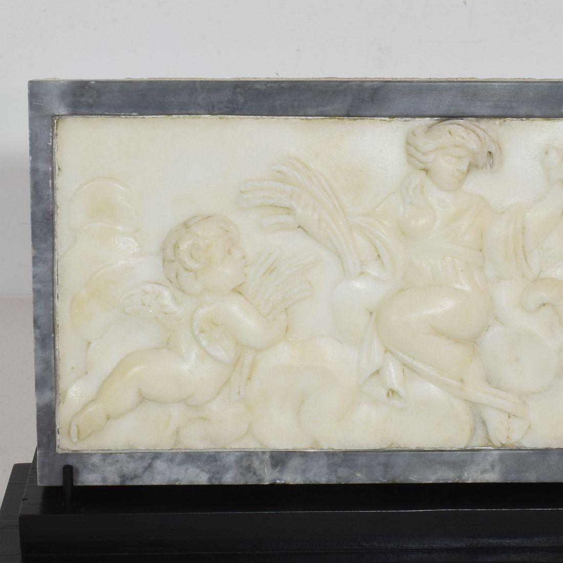 Italian 17/18th Century Baroque Marble Panel Presenting Abundantia with Angels 2