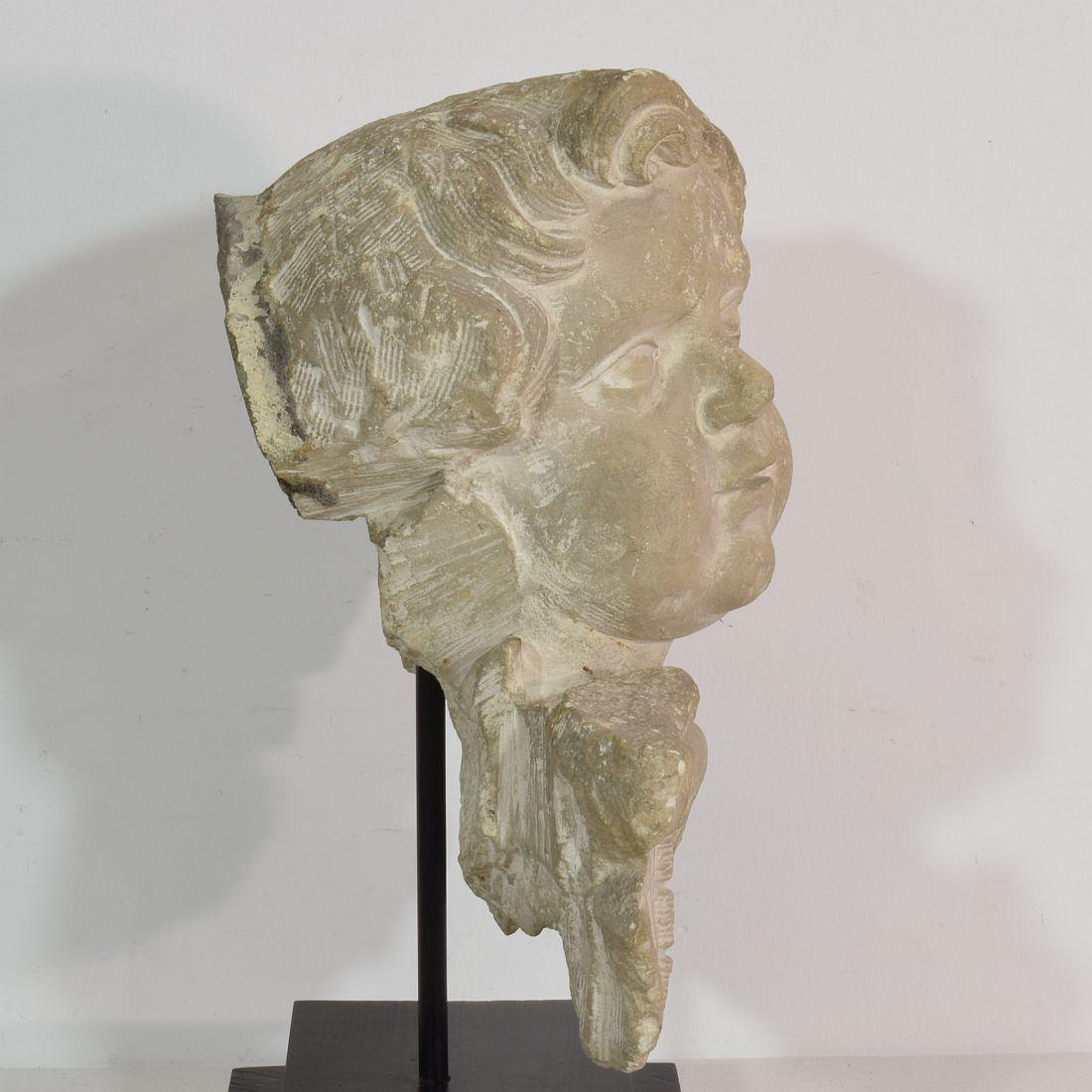 Italian 17/18th Century Carved Limestone Angel Head 5