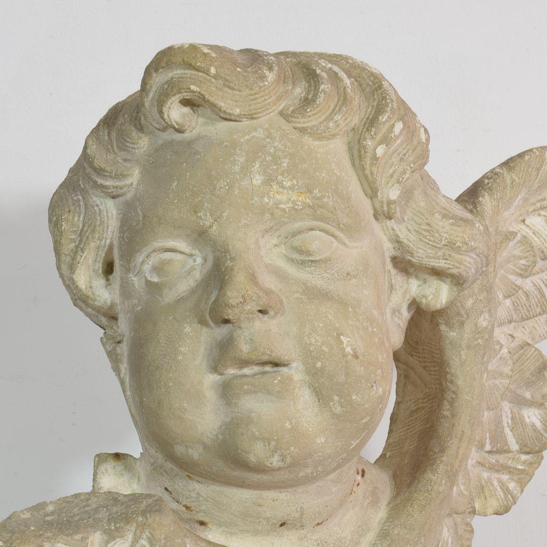 Italian 17/18th Century Carved Limestone Angel Head 6