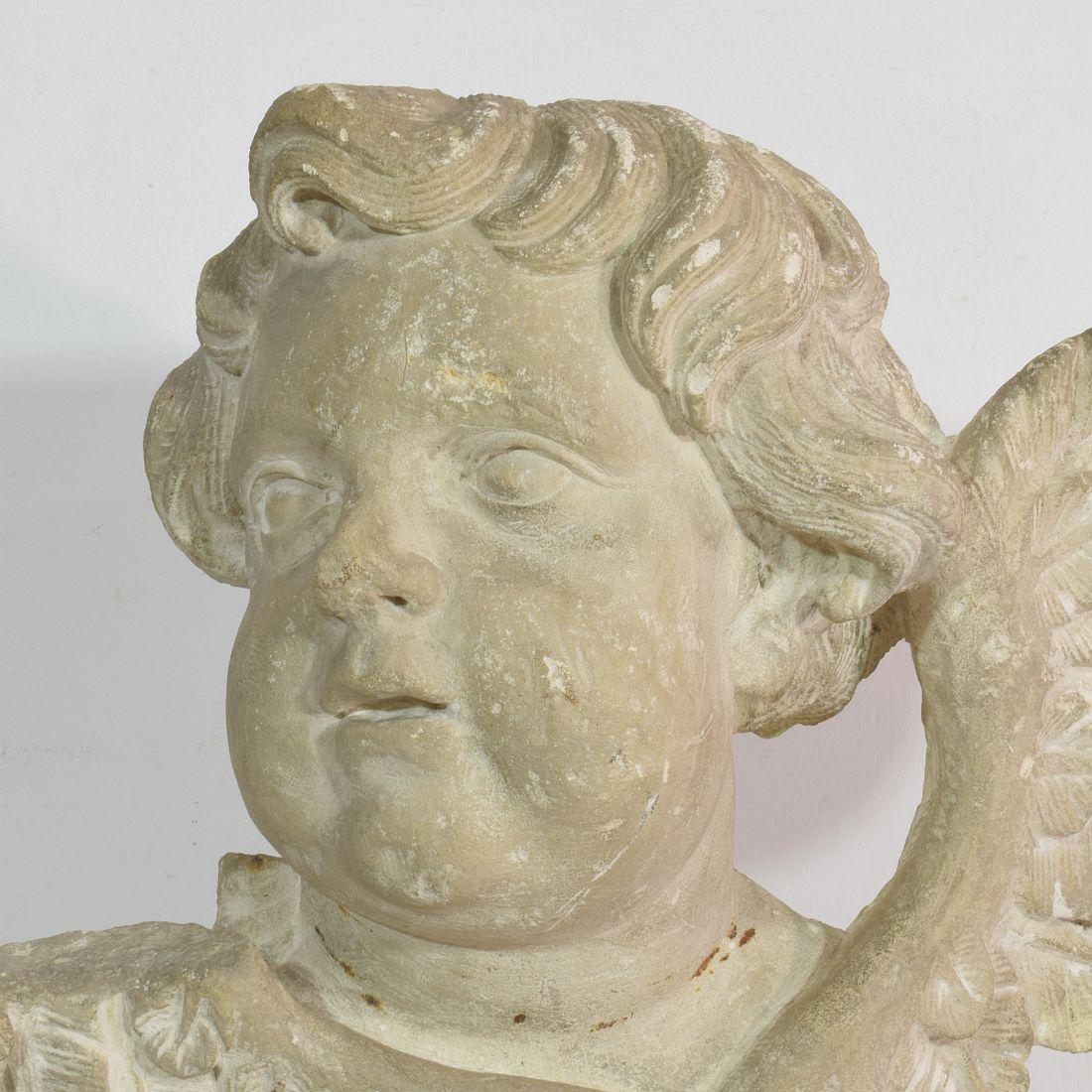 Italian 17/18th Century Carved Limestone Angel Head 7