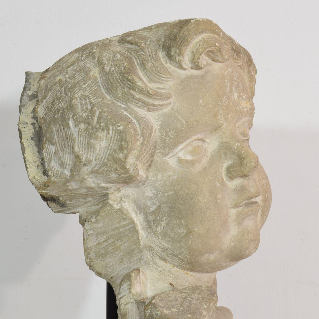 Italian 17/18th Century Carved Limestone Angel Head 9