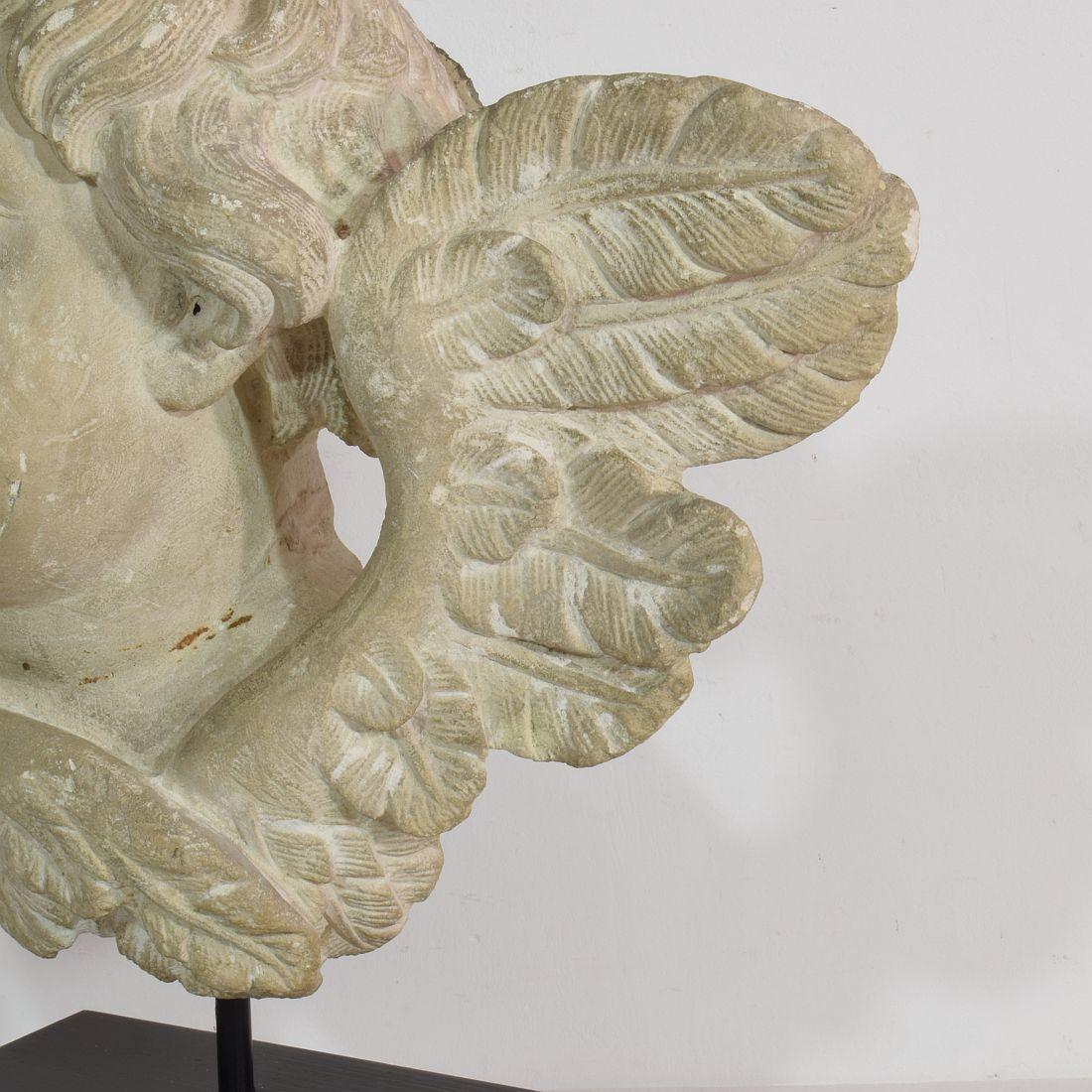 Italian 17/18th Century Carved Limestone Angel Head 11