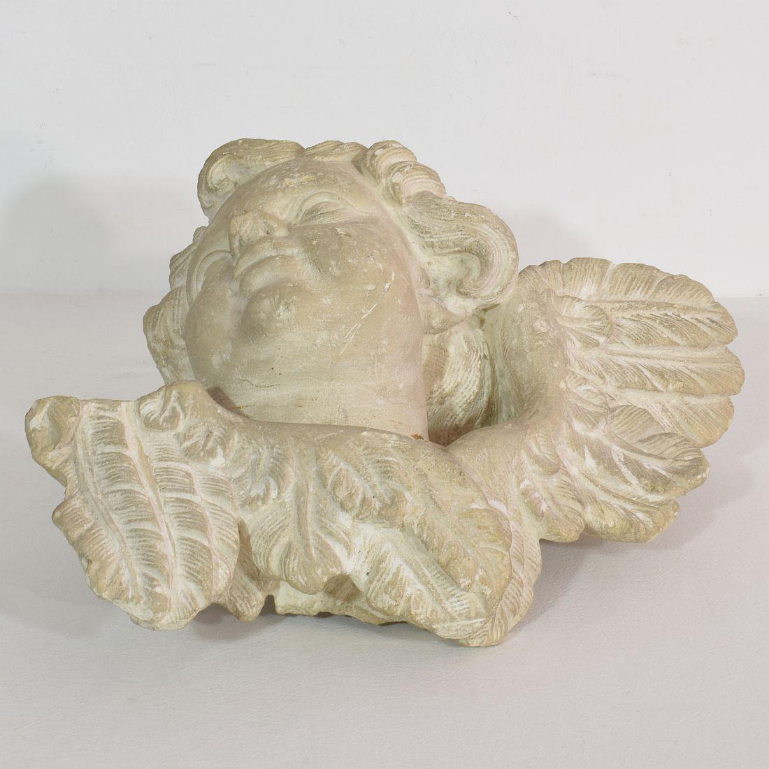 Italian 17/18th Century Carved Limestone Angel Head 12