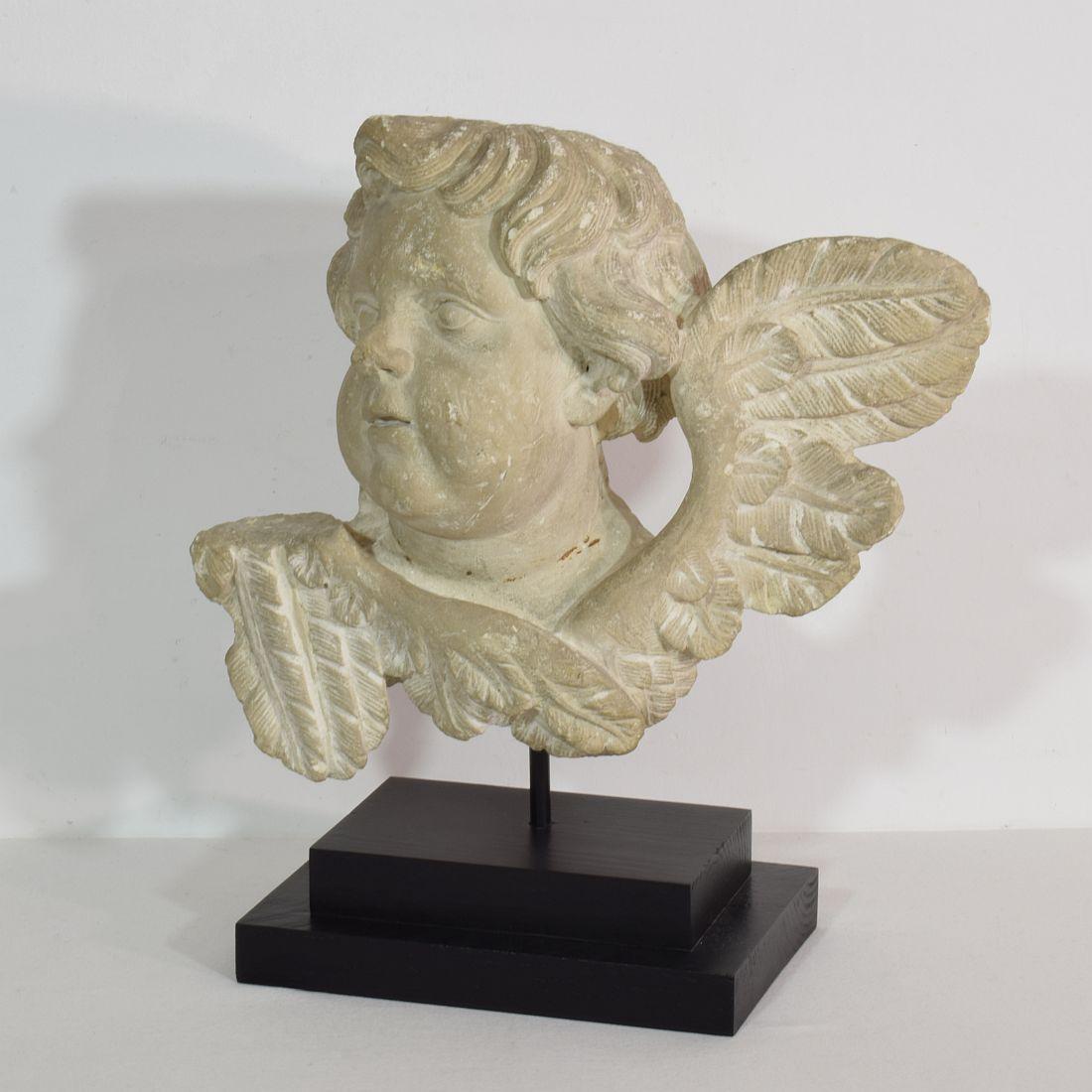 Baroque Italian 17/18th Century Carved Limestone Angel Head
