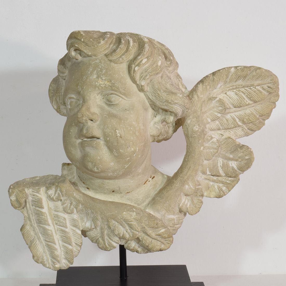 Italian 17/18th Century Carved Limestone Angel Head 1