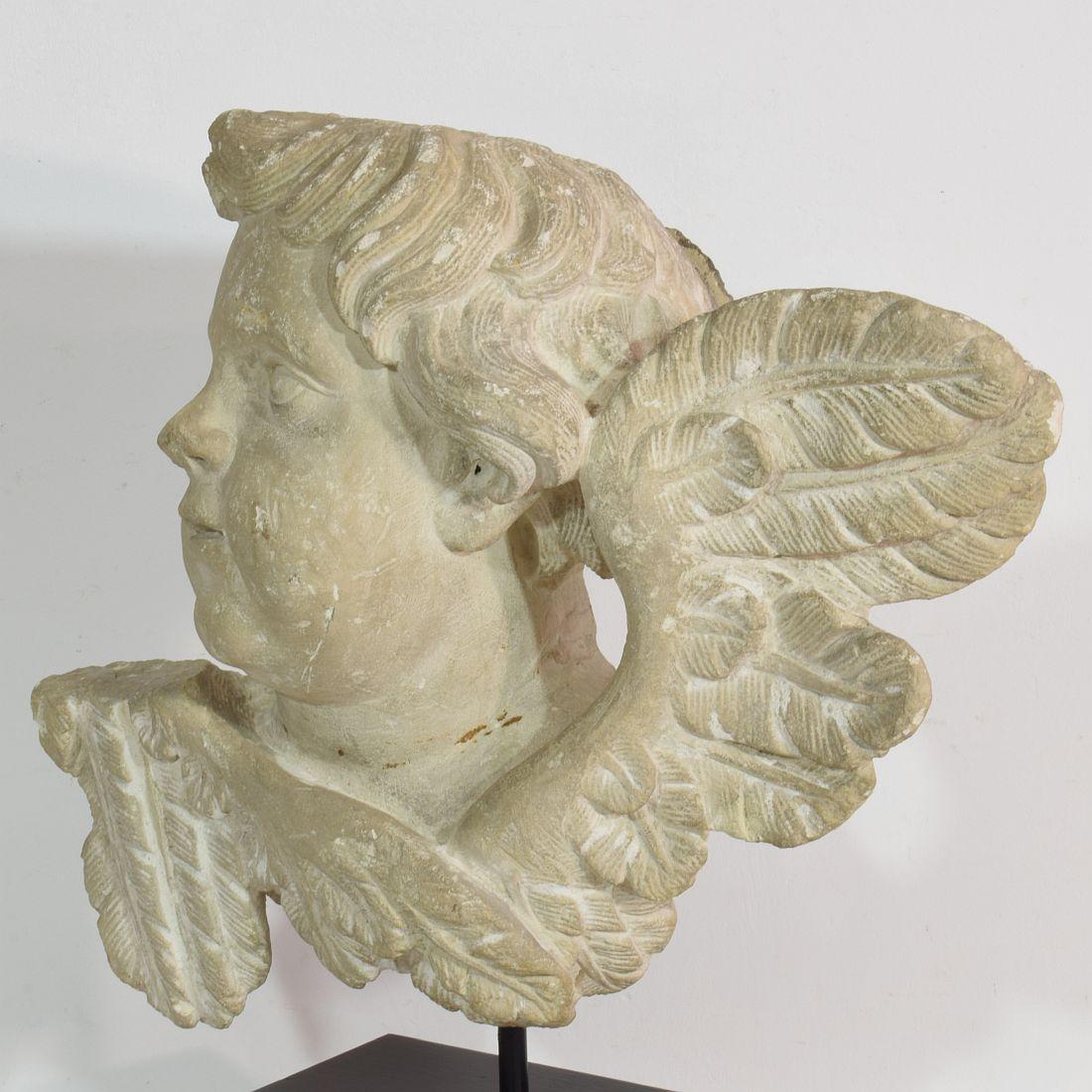 Italian 17/18th Century Carved Limestone Angel Head 2