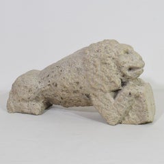 Italian 17/ 18th Century Carved Stone Lion Holding a Coat of Arms