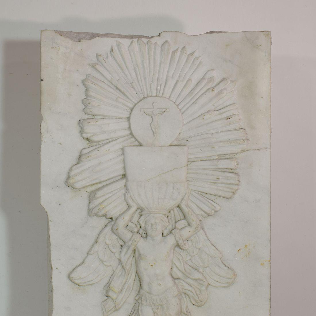 Italian 17/18th Century Marble Baroque Panel with Archangel Holding a Chalice 2